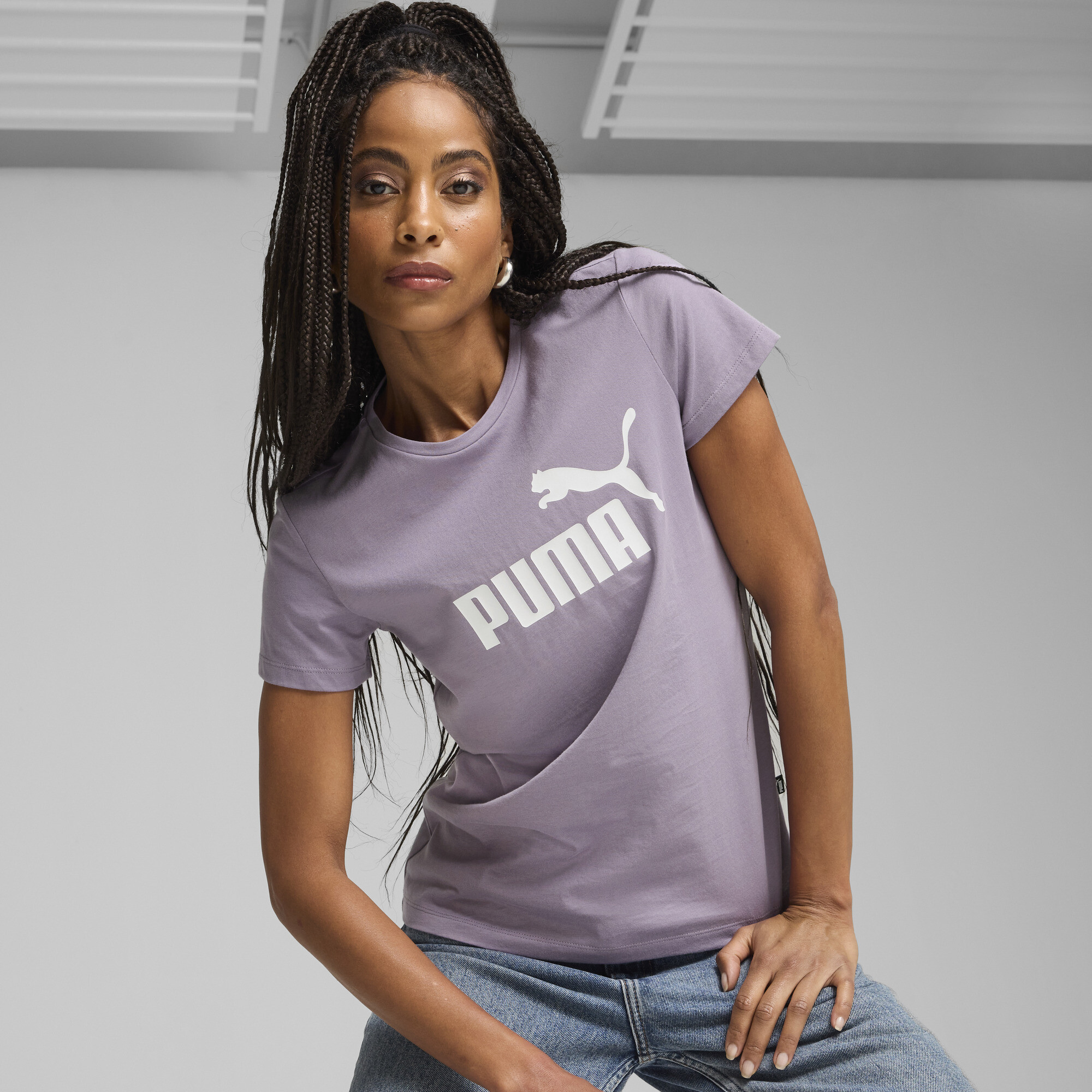 Women's Puma Essentials Logo T-Shirt, Purple, Size L, Clothing