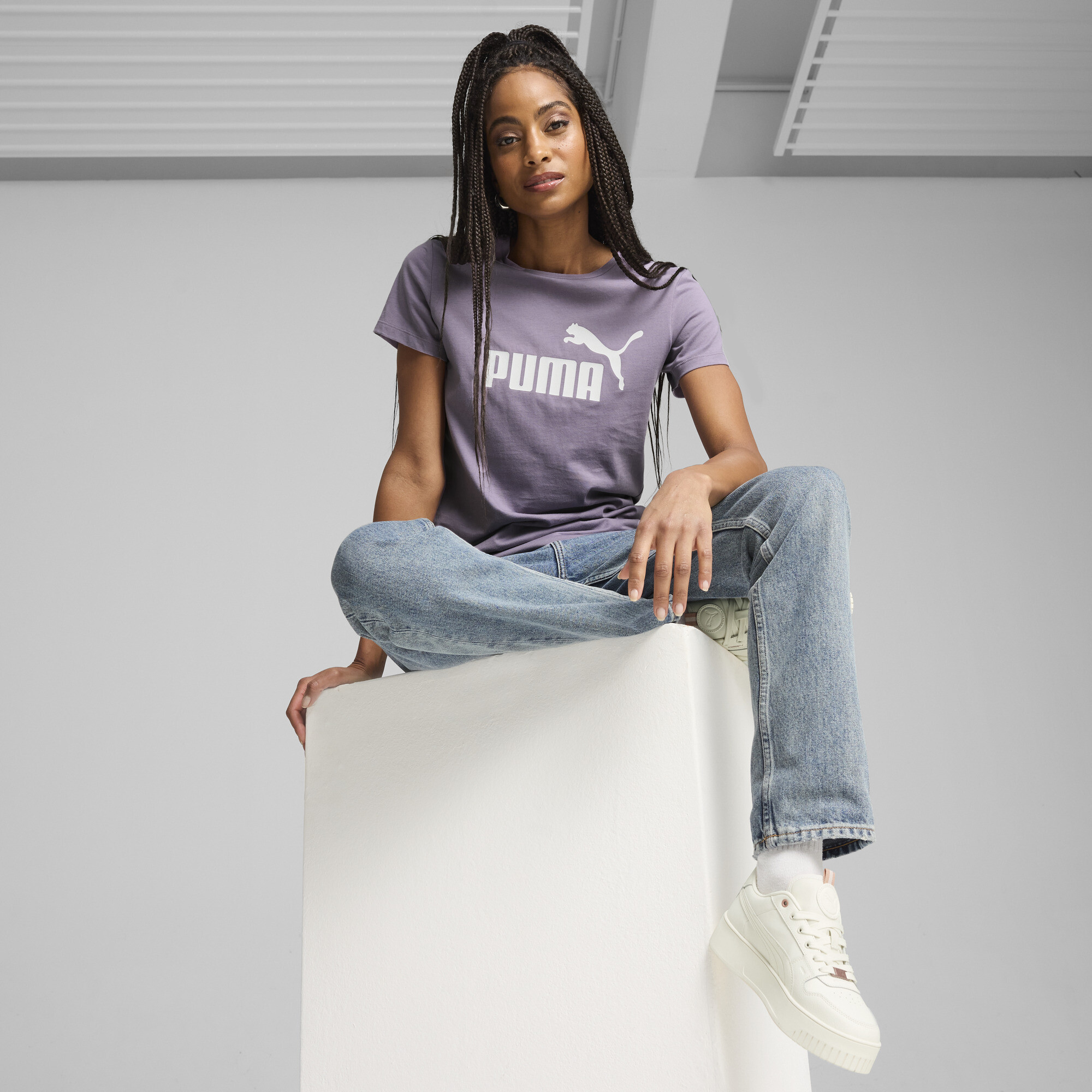 Women's Puma Essentials Logo T-Shirt, Purple, Size L, Clothing