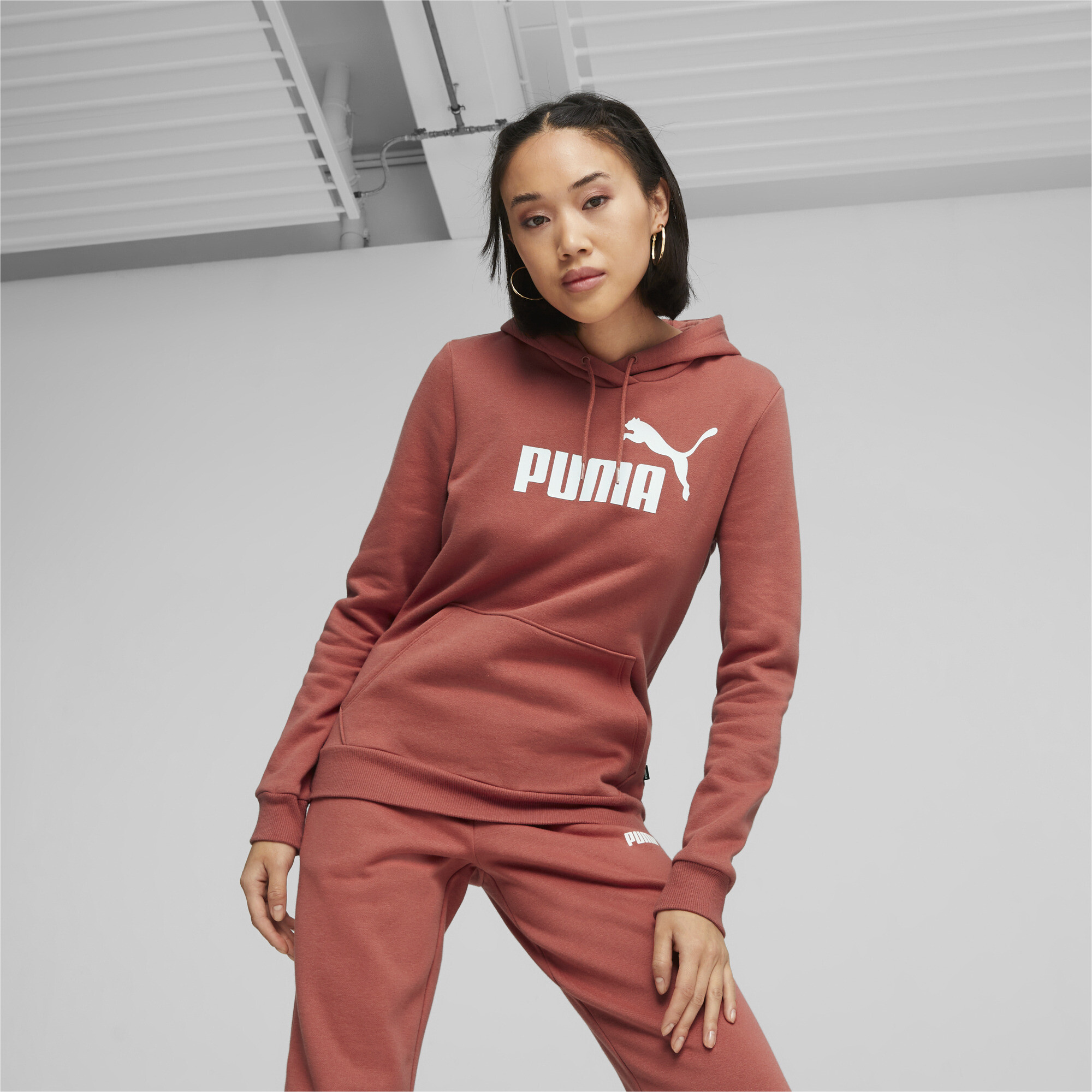 Women's Puma Essentials Logo FL's Hoodie, Red, Size S, Clothing