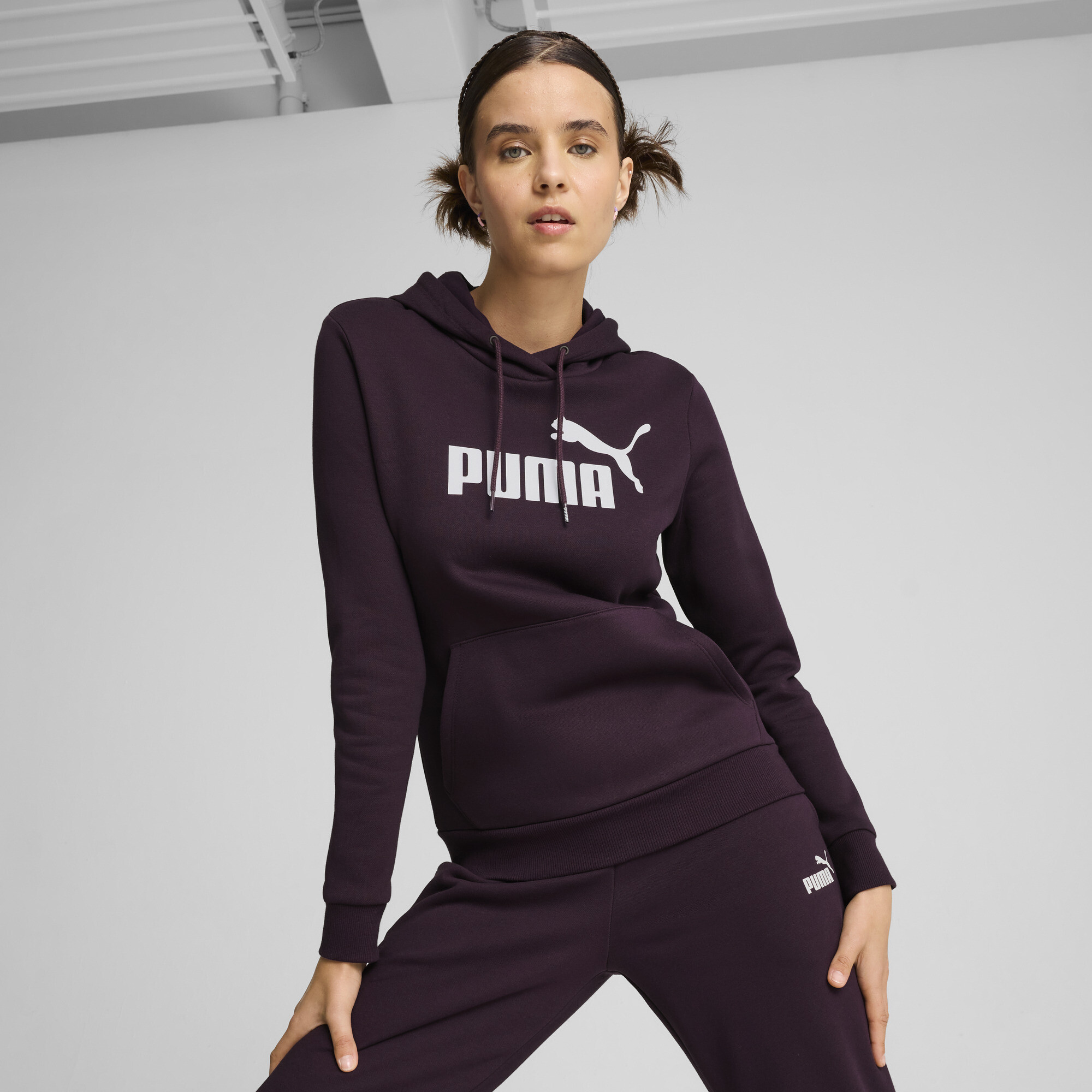 Women's Puma Essentials Logo FL Hoodie, Purple, Size M, Clothing