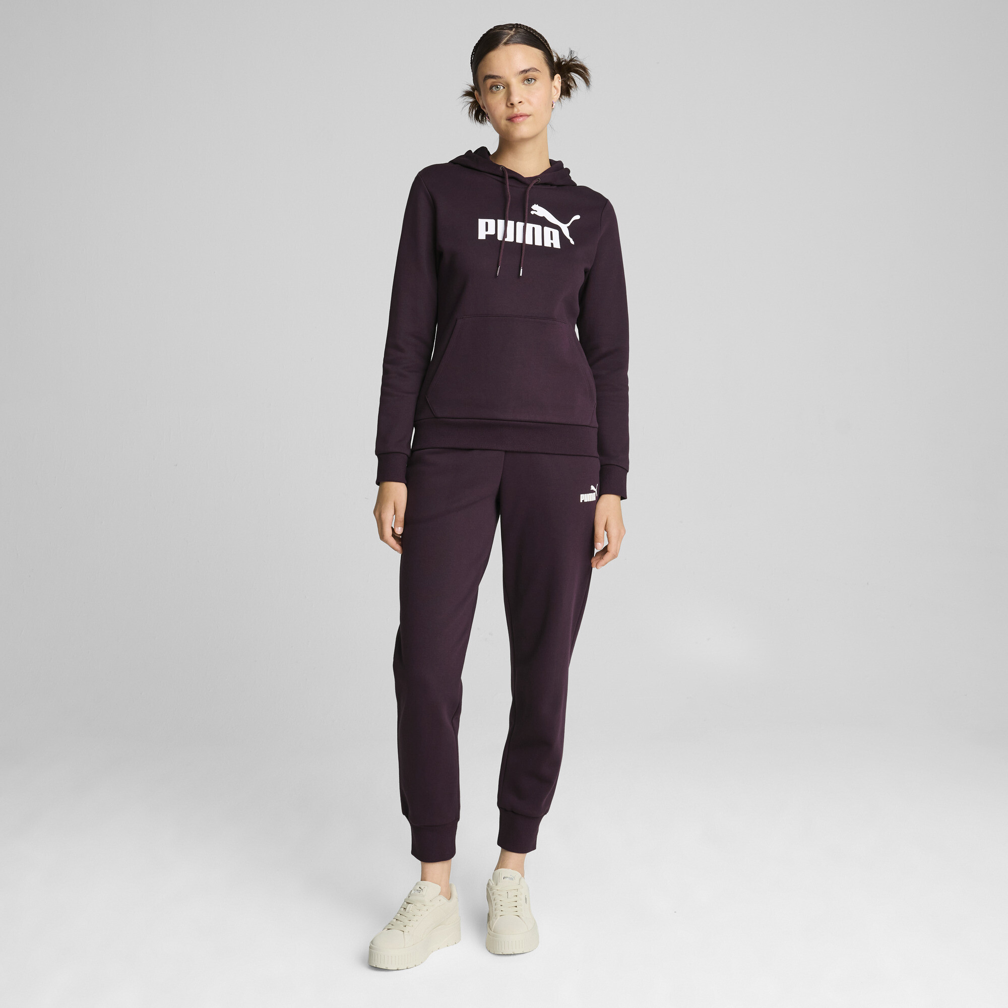 Women's Puma Essentials Logo FL Hoodie, Purple, Size M, Clothing