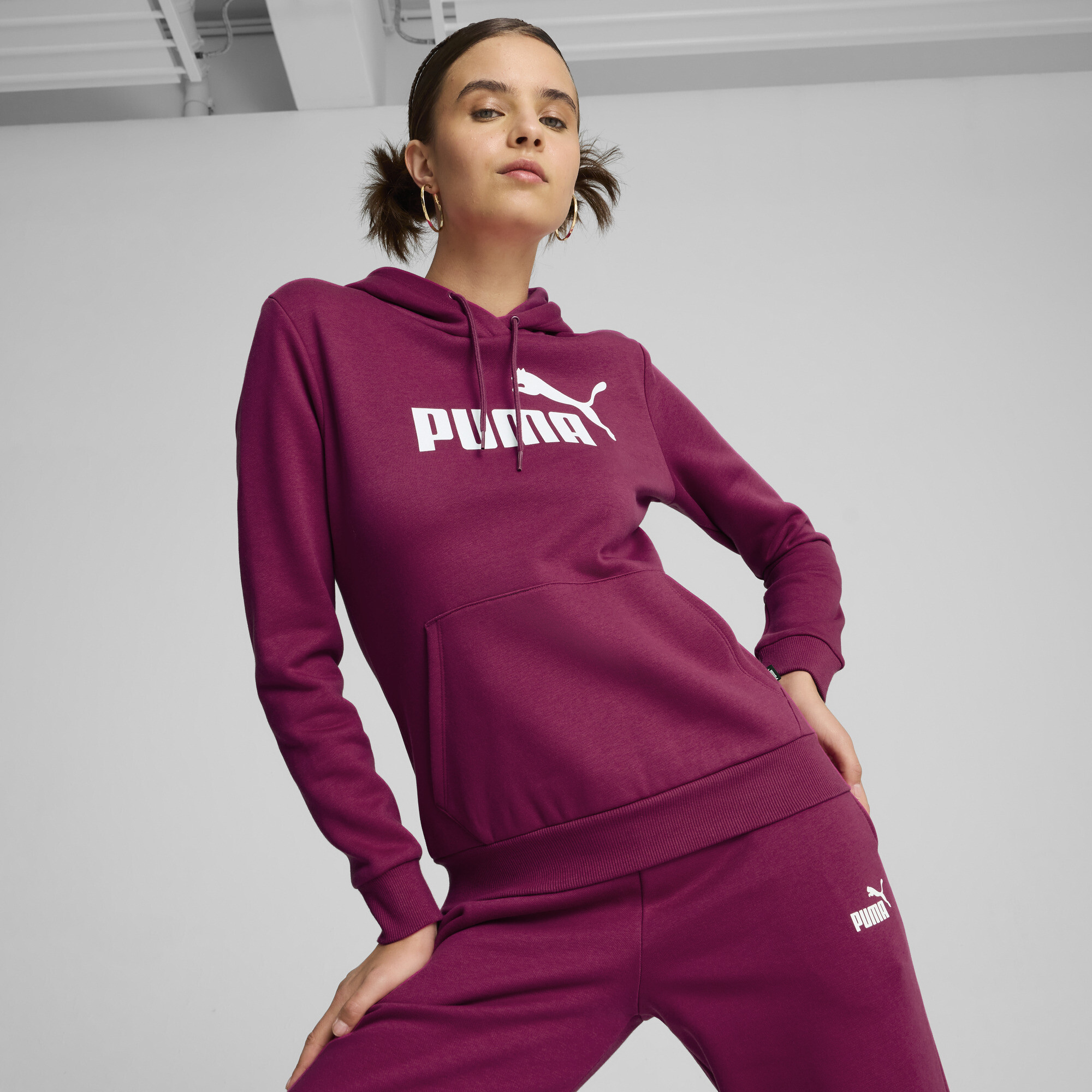 Women's Puma Essentials Logo FL Hoodie, Pink, Size XL, Clothing