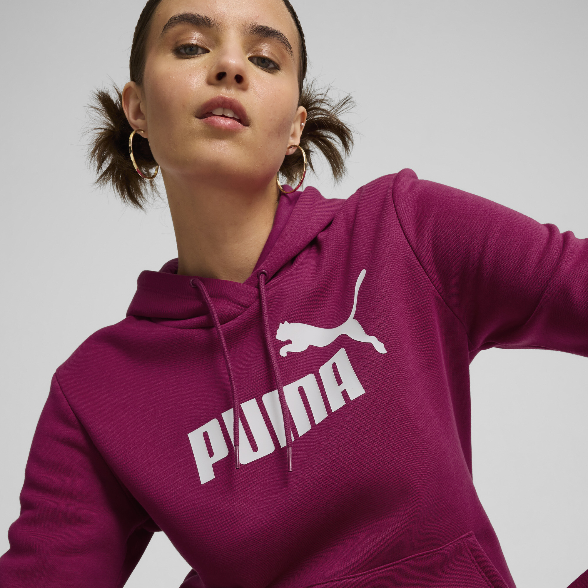 Women's Puma Essentials Logo FL Hoodie, Pink, Size XL, Clothing