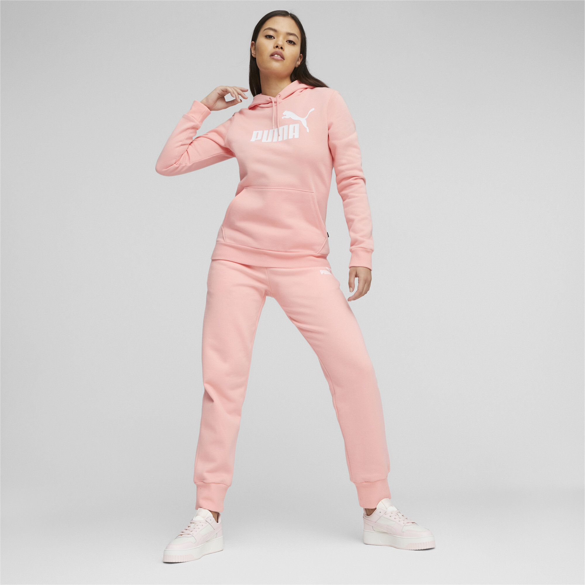 Women's Puma Essentials Logo FL's Hoodie, Pink, Size XL, Clothing