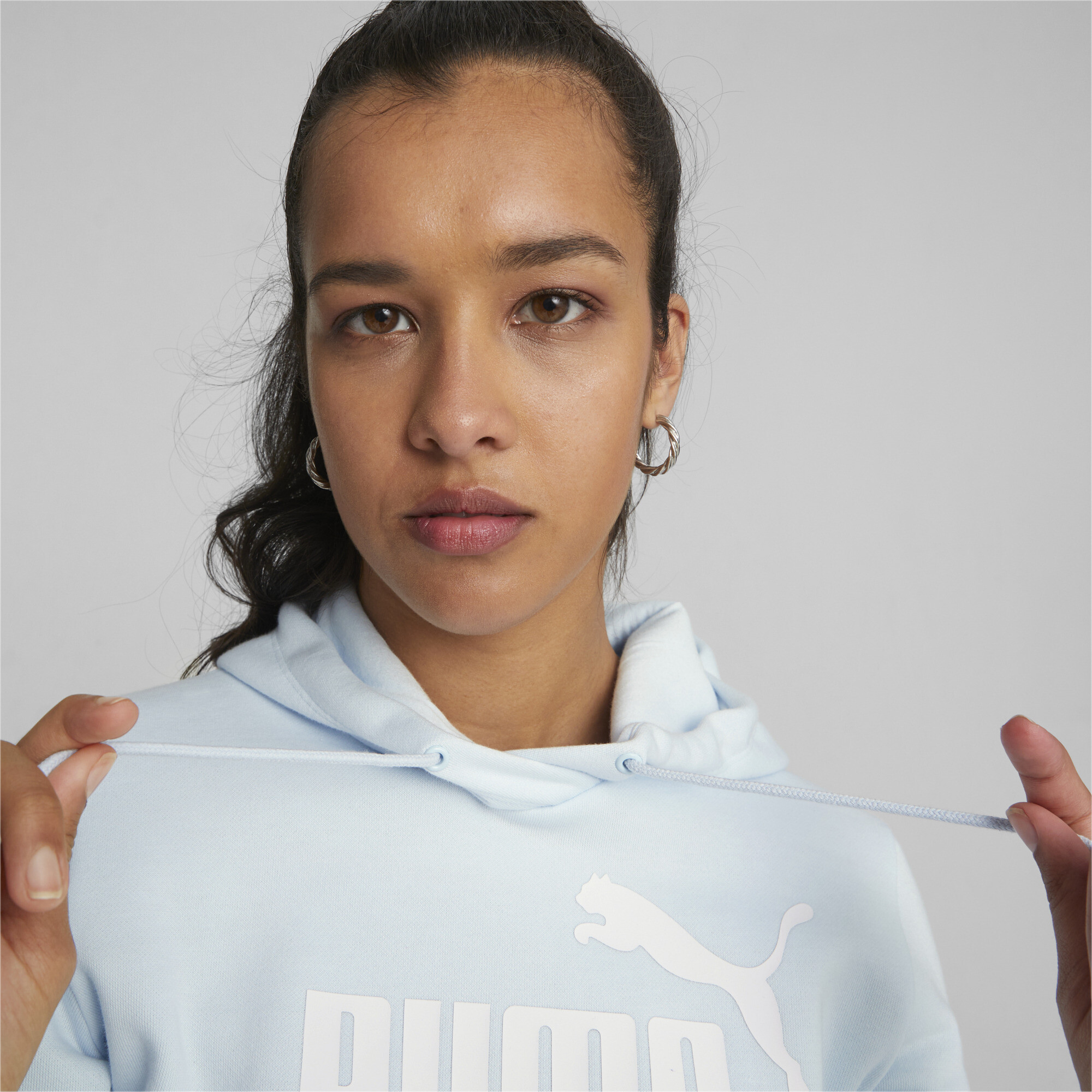 Women's Puma Essentials Logo FL's Hoodie, Blue, Size XL, Clothing
