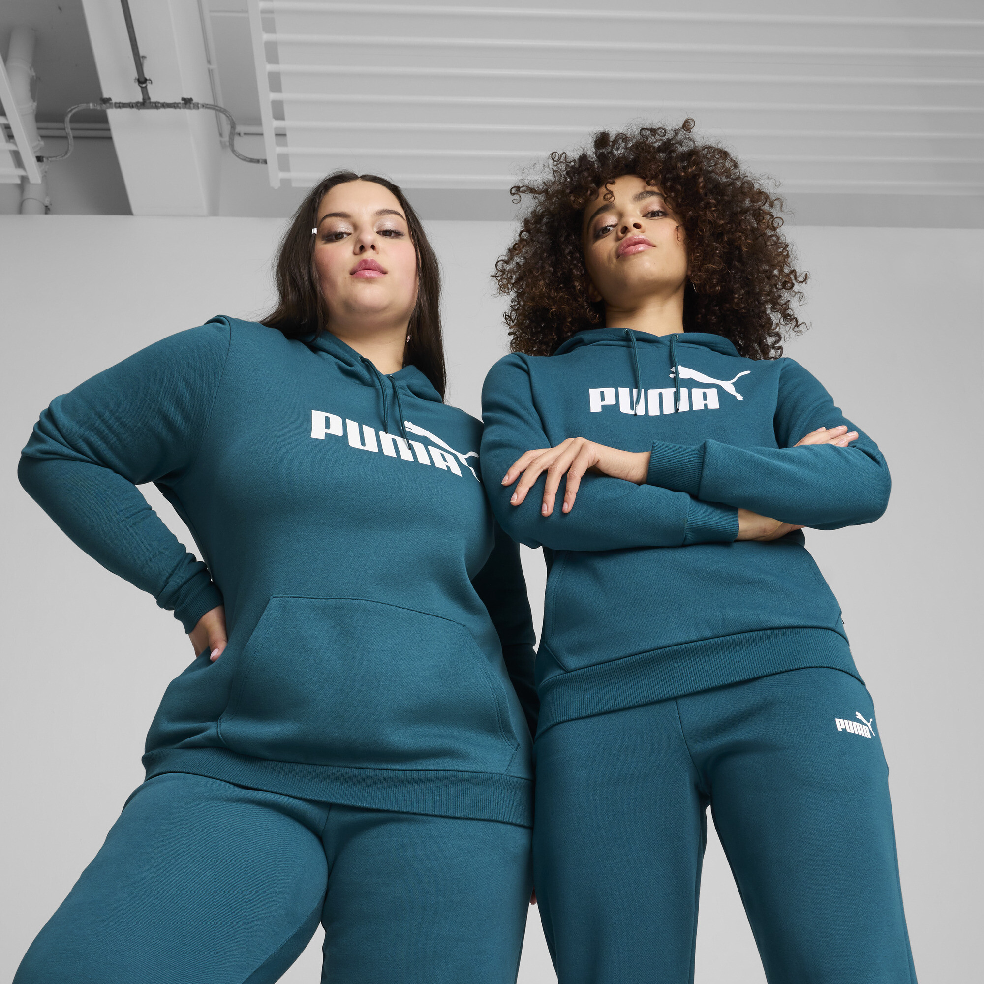 Women's Puma Essentials Logo FL Hoodie, Green, Size M, Clothing