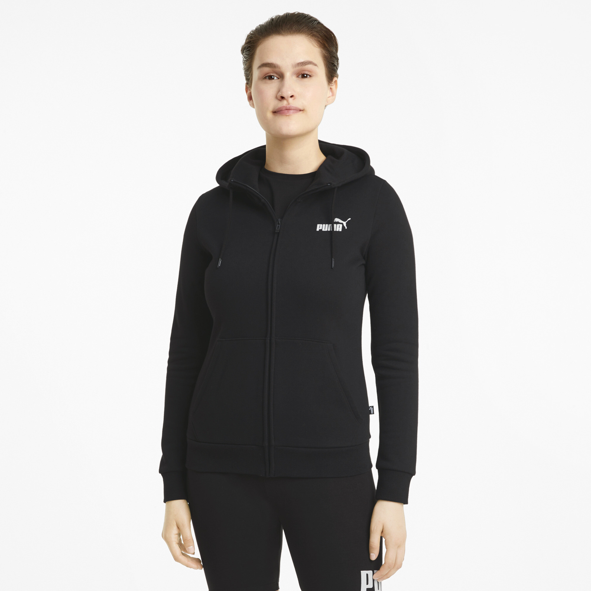 Women's Puma Essentials Full-Zip Hoodie, Black, Size XS, Clothing