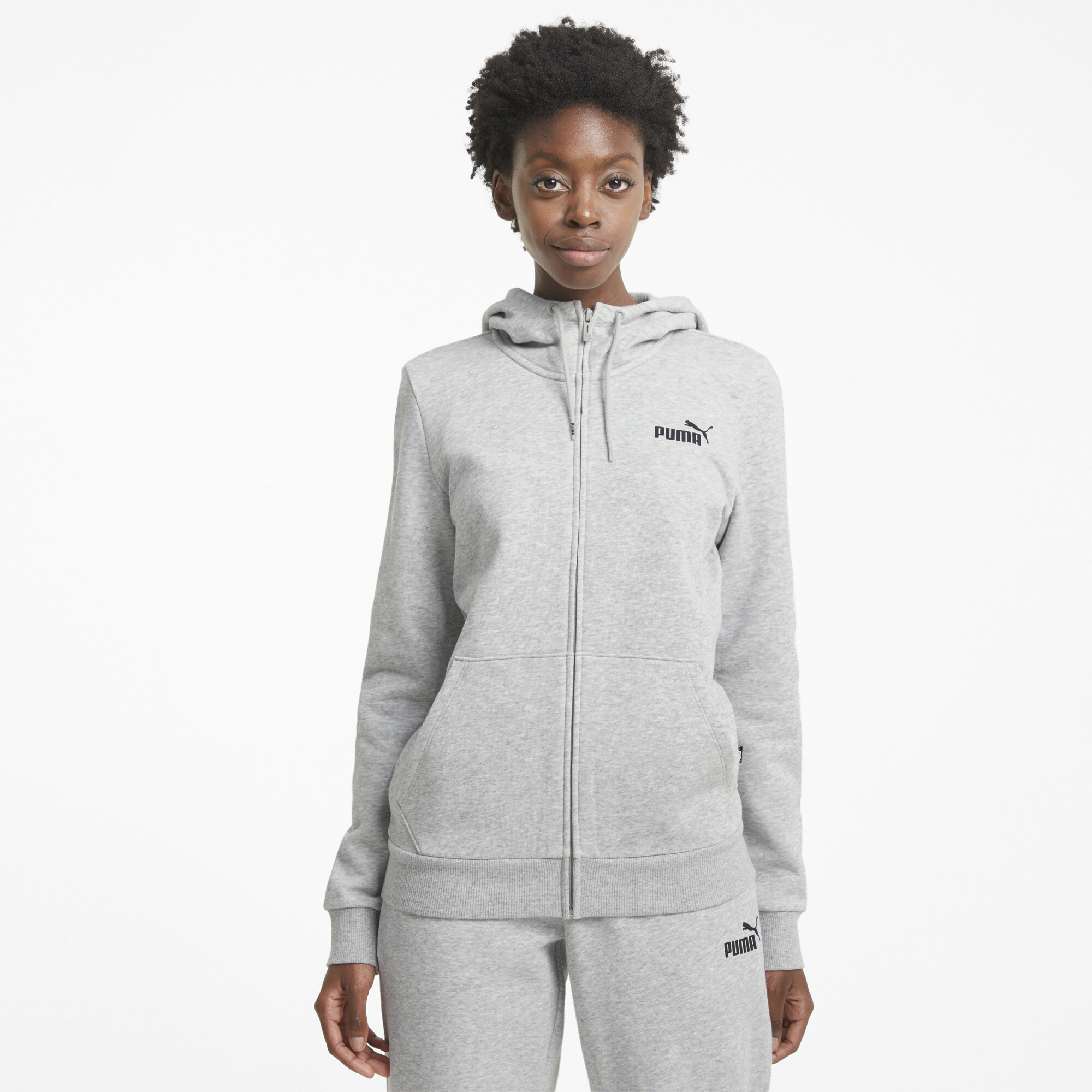 Women's Puma Essentials Full-Zip Hoodie, Gray, Size M, Clothing