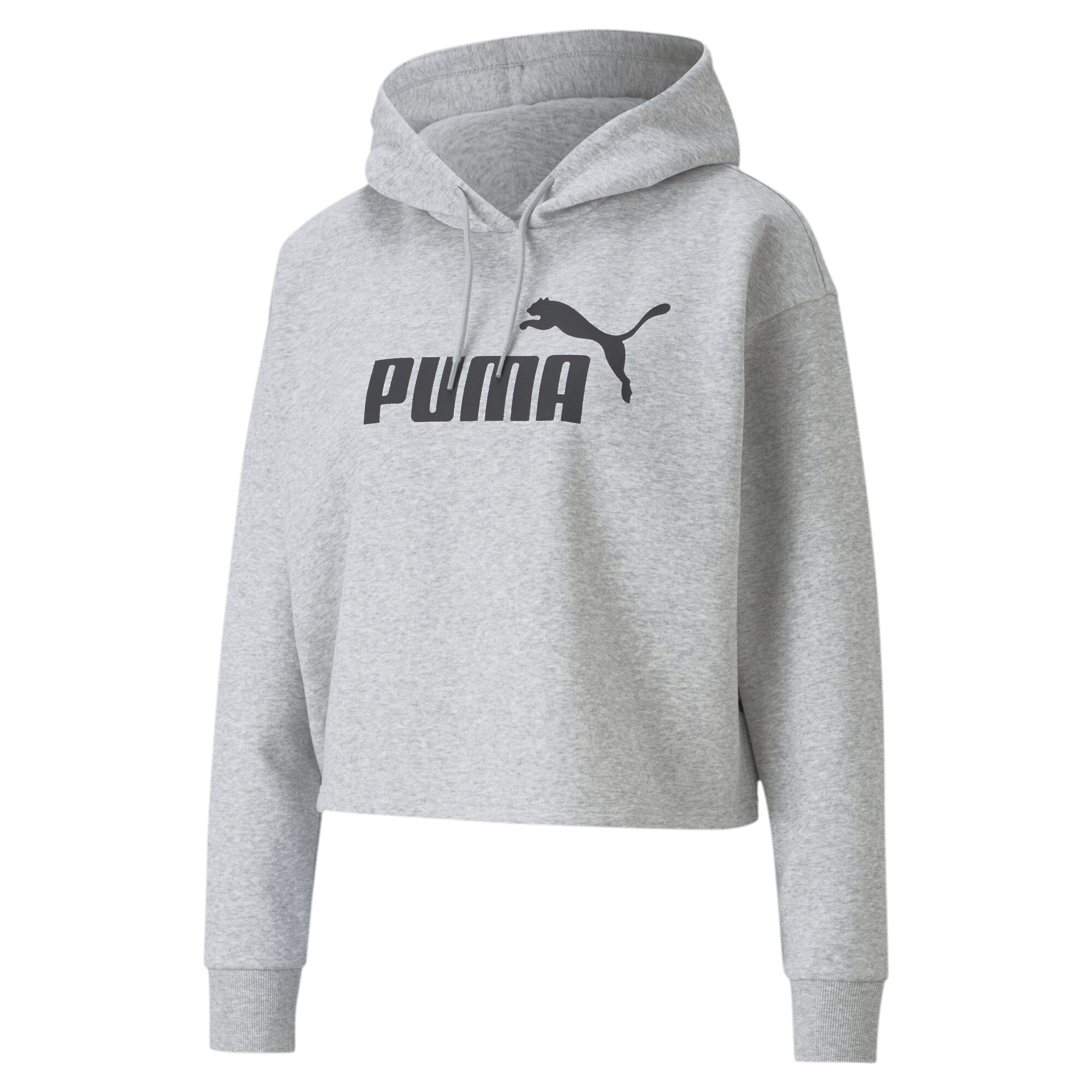 Puma Essentials Cropped Logo Hoodie Damen | Mit Plain | Light Gray Heather | Größe: XS