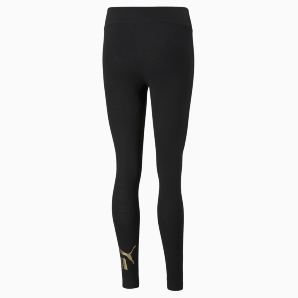 Essentials+ Metallic Women's Leggings, Puma Black-Gold, large-MEX