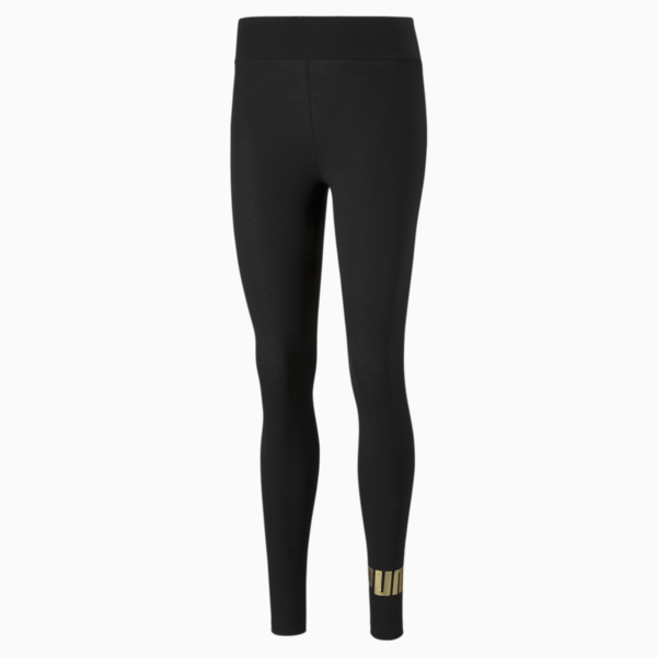 Essentials+ Metallic Women's Leggings, Puma Black-Gold, large-MEX