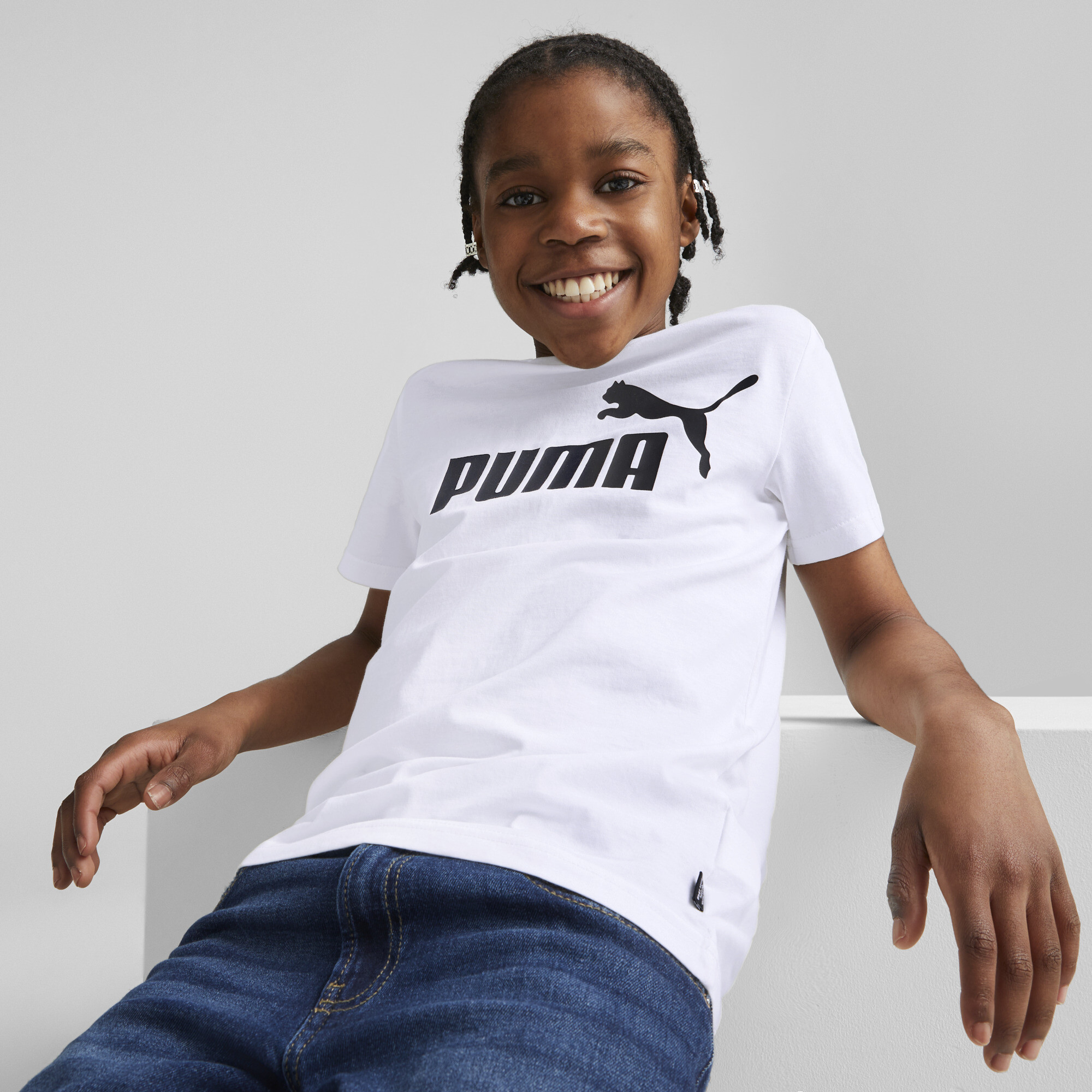 Men's Puma Essentials Logo Youth T-Shirt, White, Size 9-10Y, Clothing