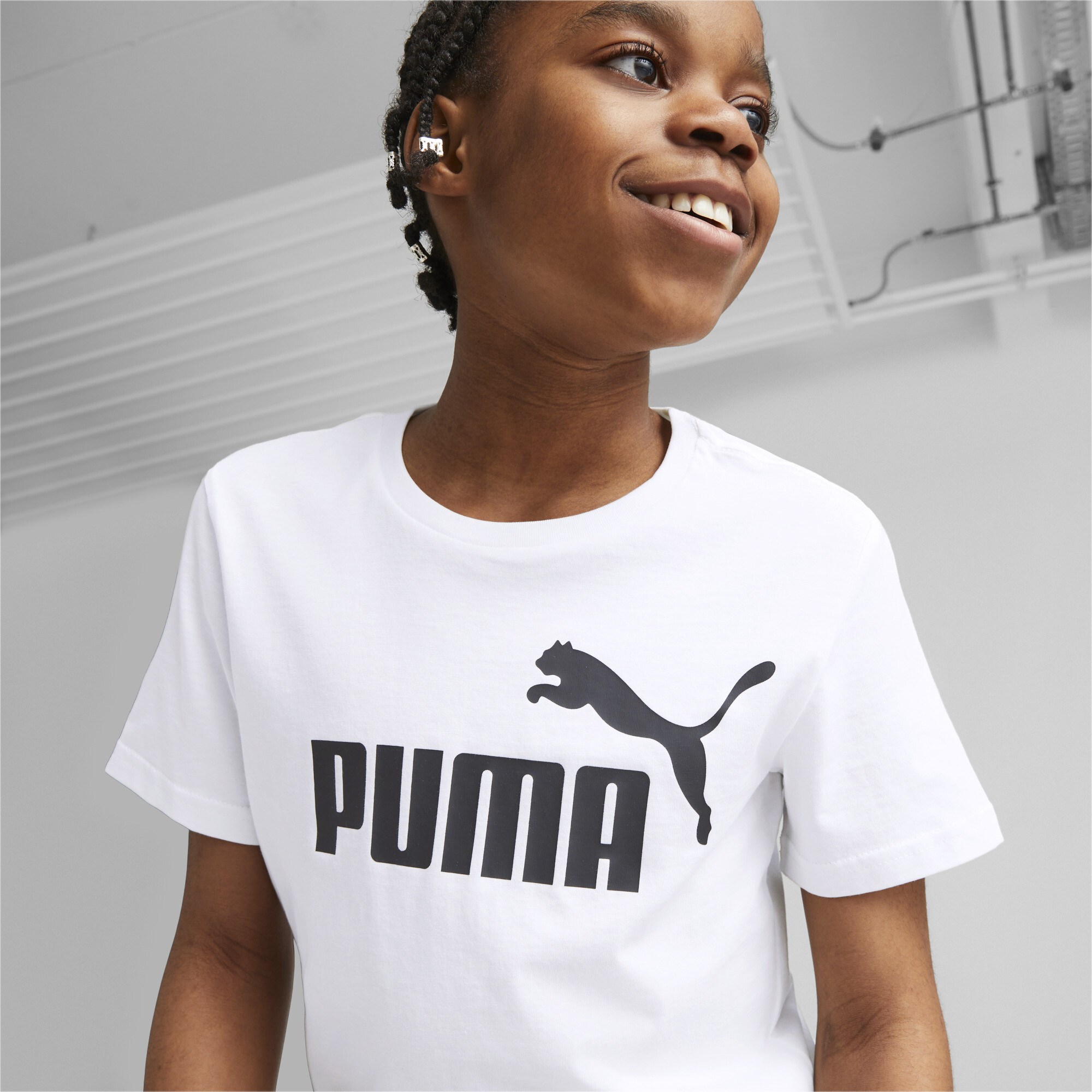 Men's Puma Essentials Logo Youth T-Shirt, White, Size 15-16Y, Clothing