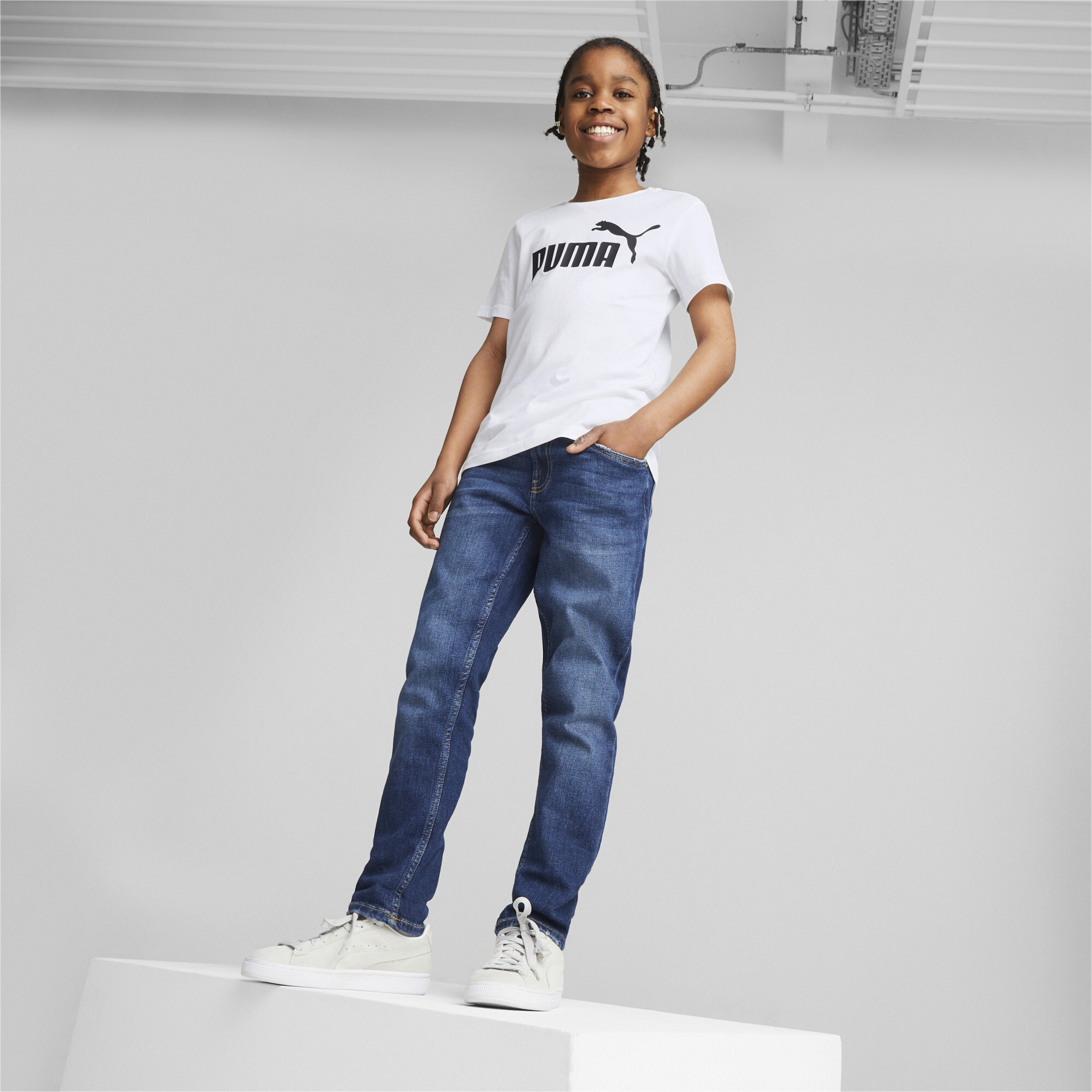 Men's Puma Essentials Logo Youth T-Shirt, White, Size 15-16Y, Clothing