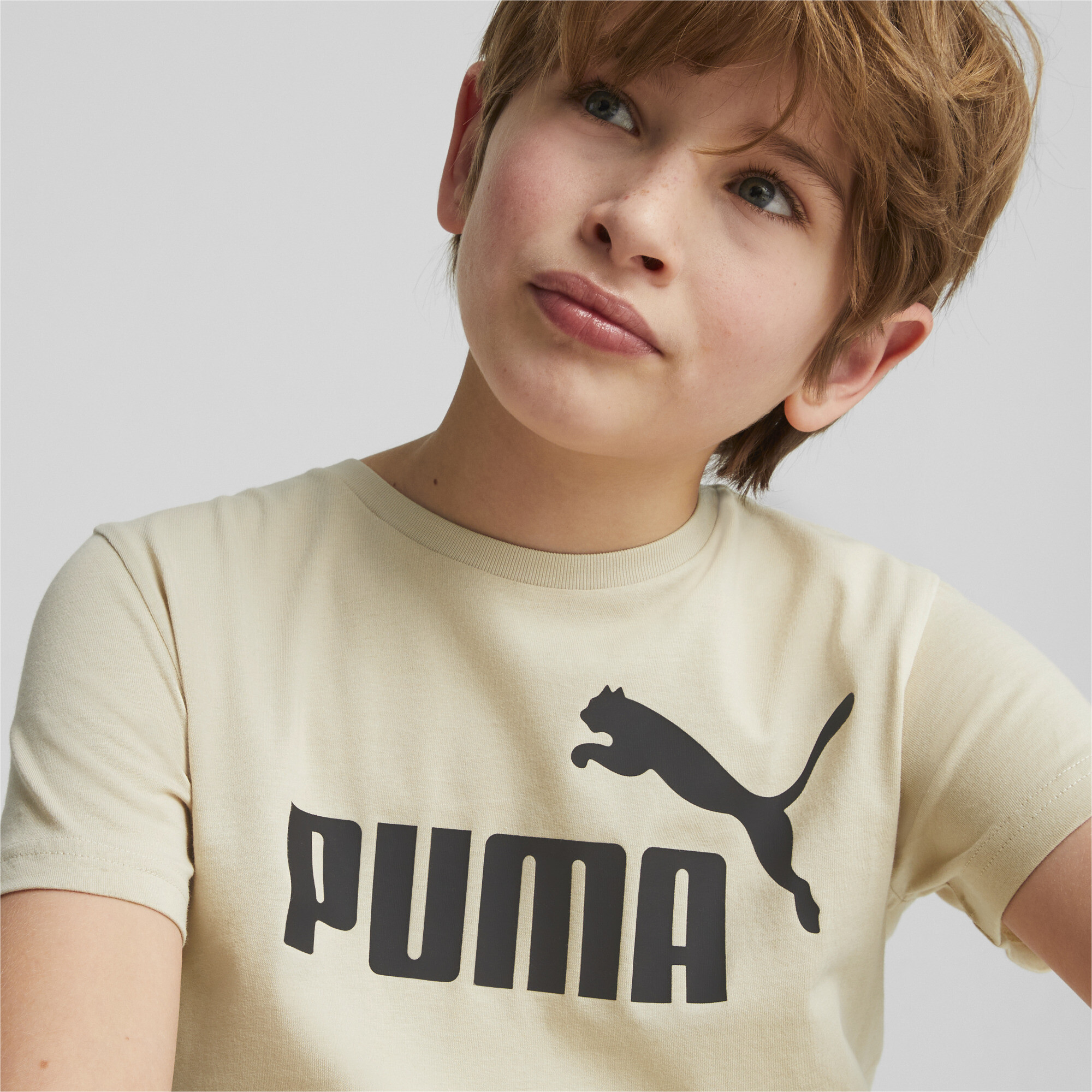 Men's Puma Essentials Logo Tee Youth, Beige, Size 11-12Y, Guide