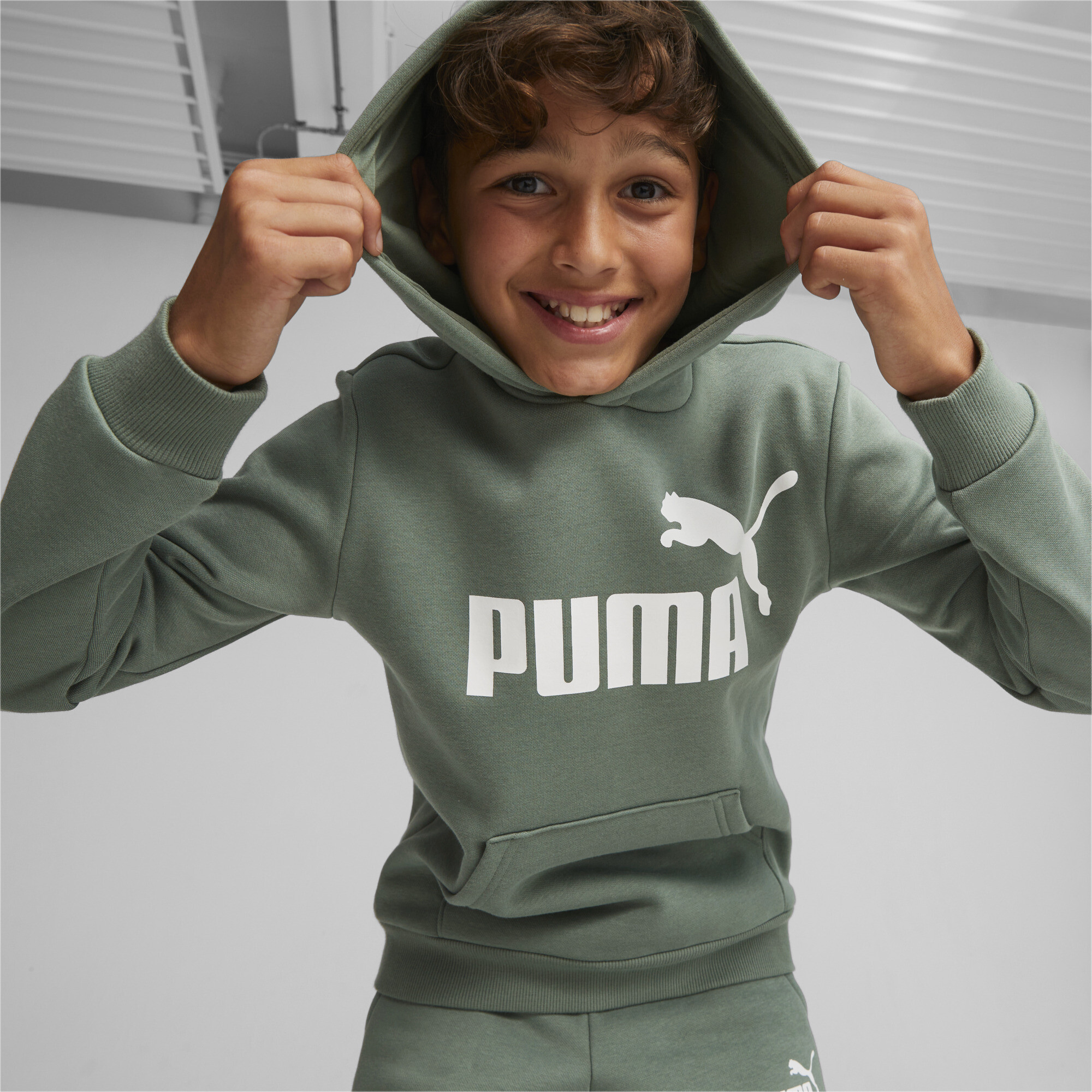 Men's Puma Essentials Big Logo Youth Hoodie, Green, Size 11-12Y, Clothing