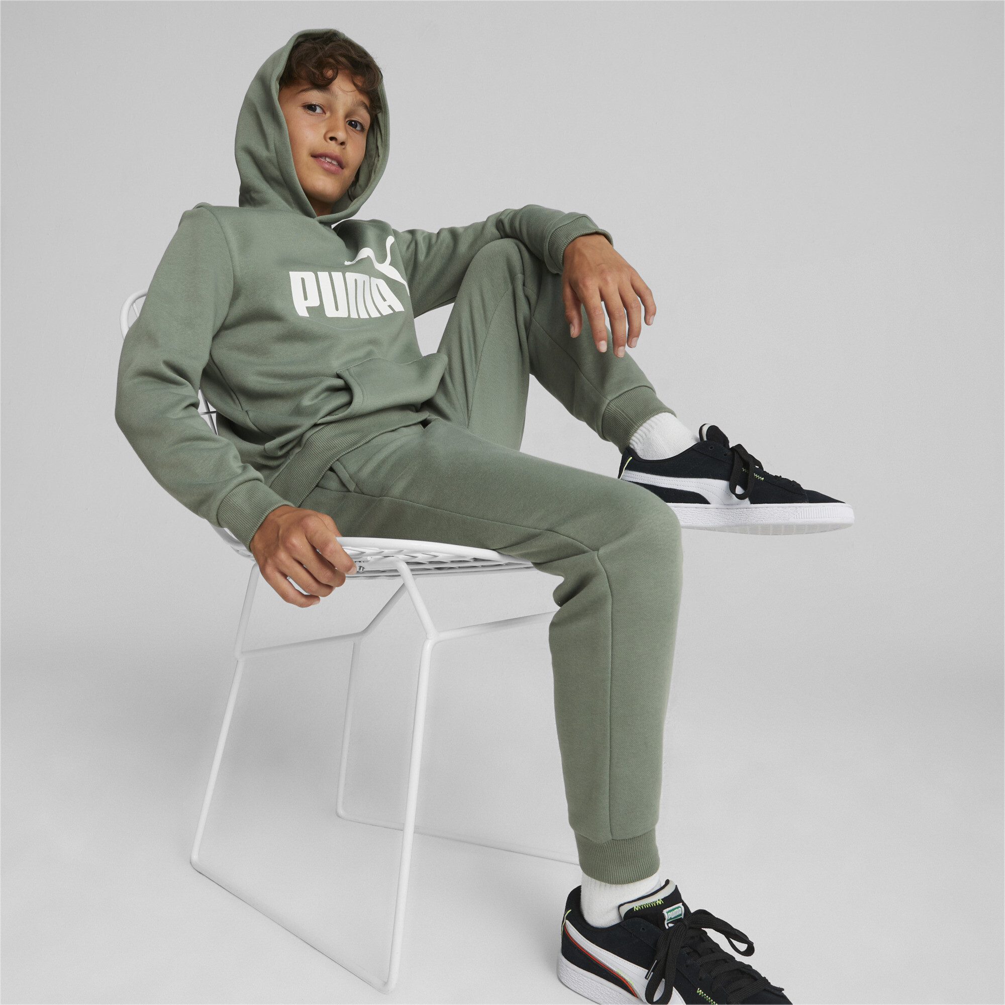 Men's Puma Essentials Big Logo Youth Hoodie, Green, Size 3-4Y, Clothing