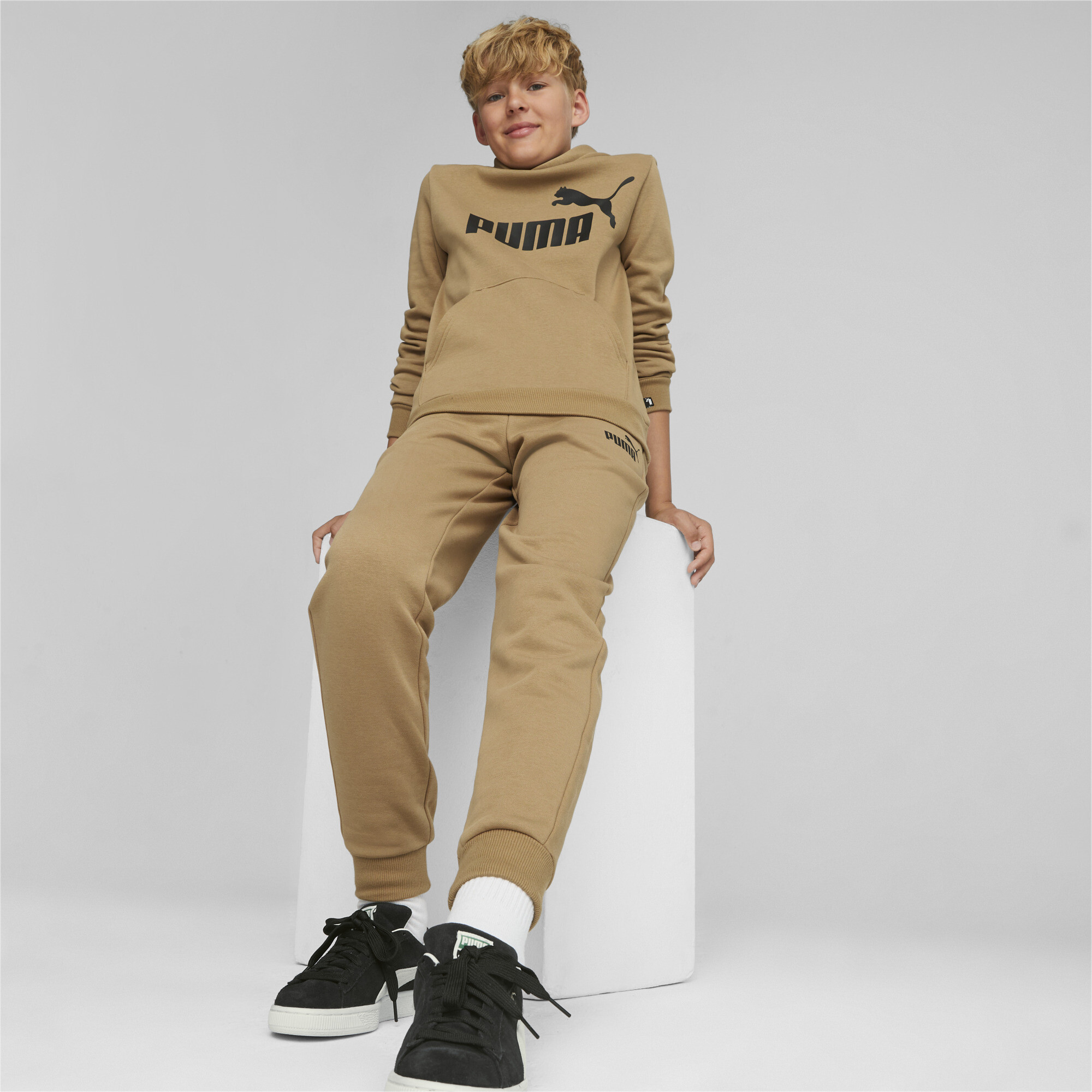 Men's Puma Essentials Big Logo Youth Hoodie, Beige, Size 9-10Y, Clothing