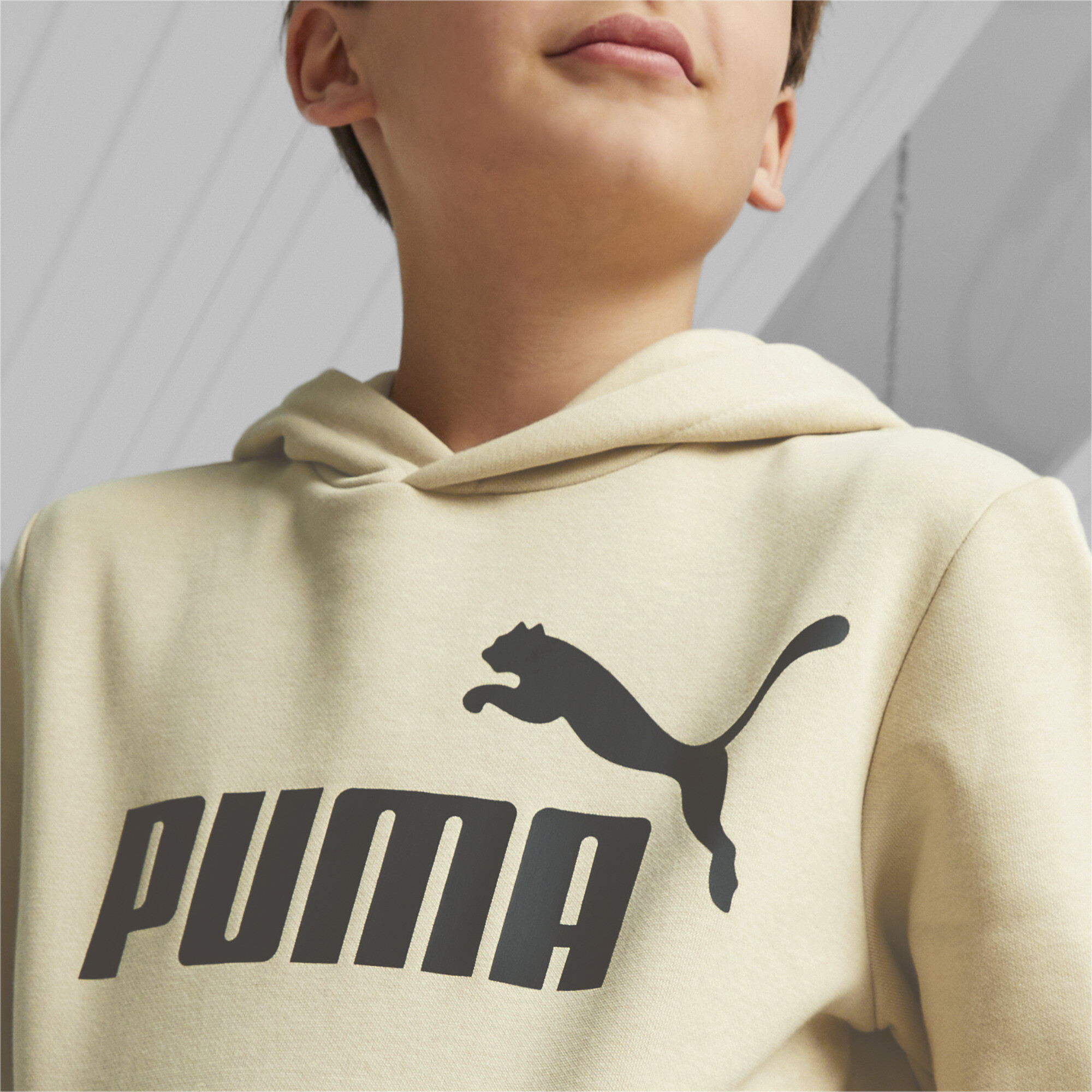 Men's Puma Essentials Big Logo Youth Hoodie, Beige, Size 7-8Y, Clothing