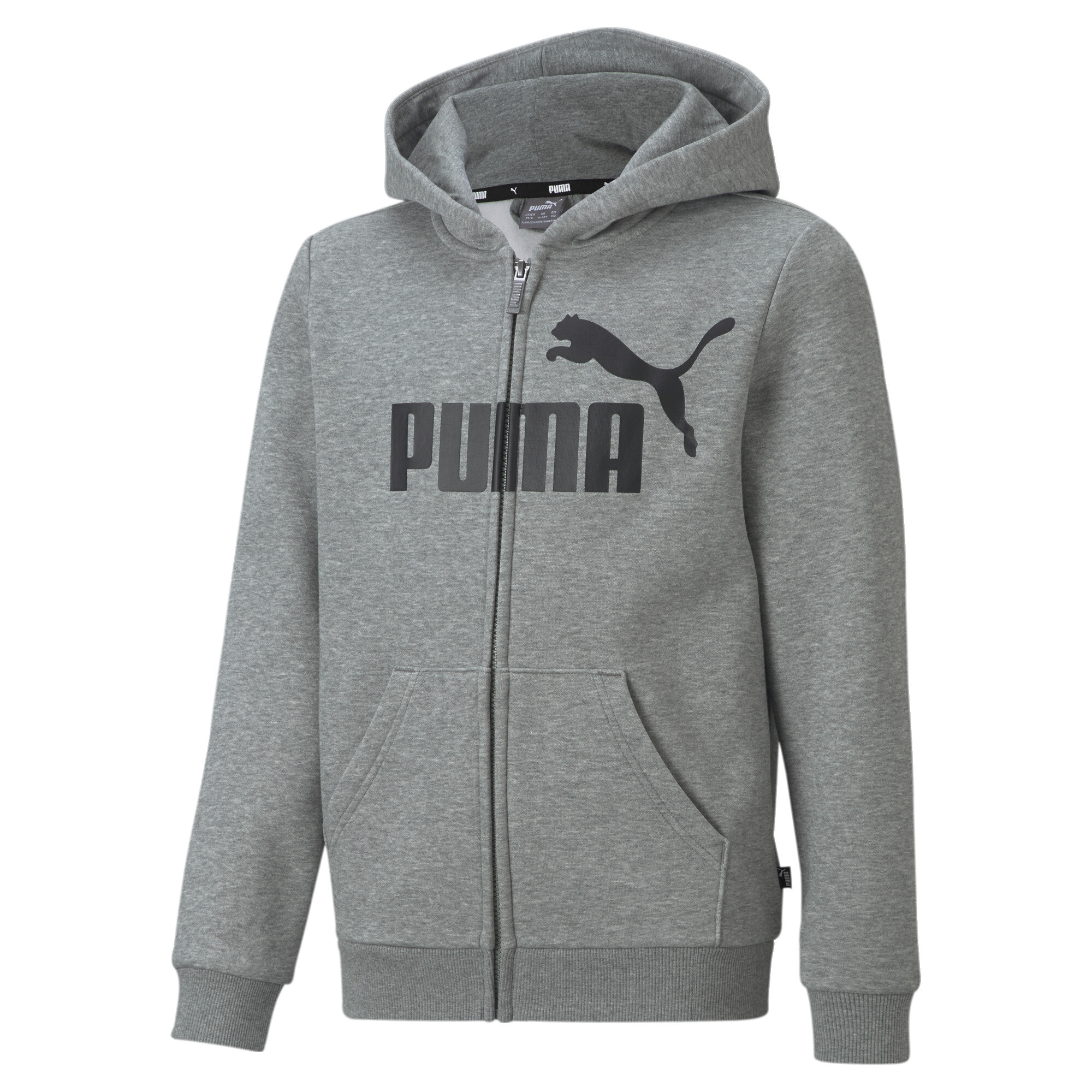 Puma Essentials Big Logo Full-Zip Youth Hoodie, Gray, Size 5-6Y, Clothing