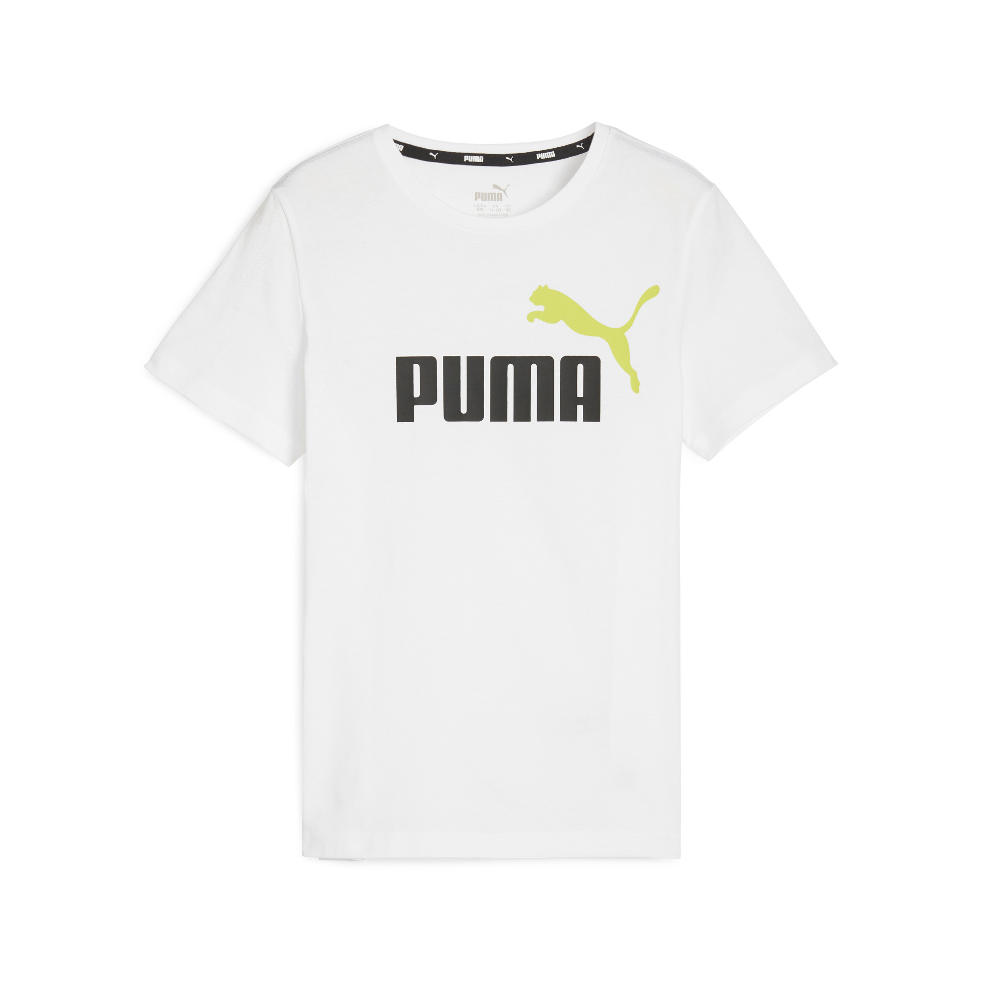 PUMA Essentials+ Two-Tone Logo T-Shirt In White, Size 3-4 Youth