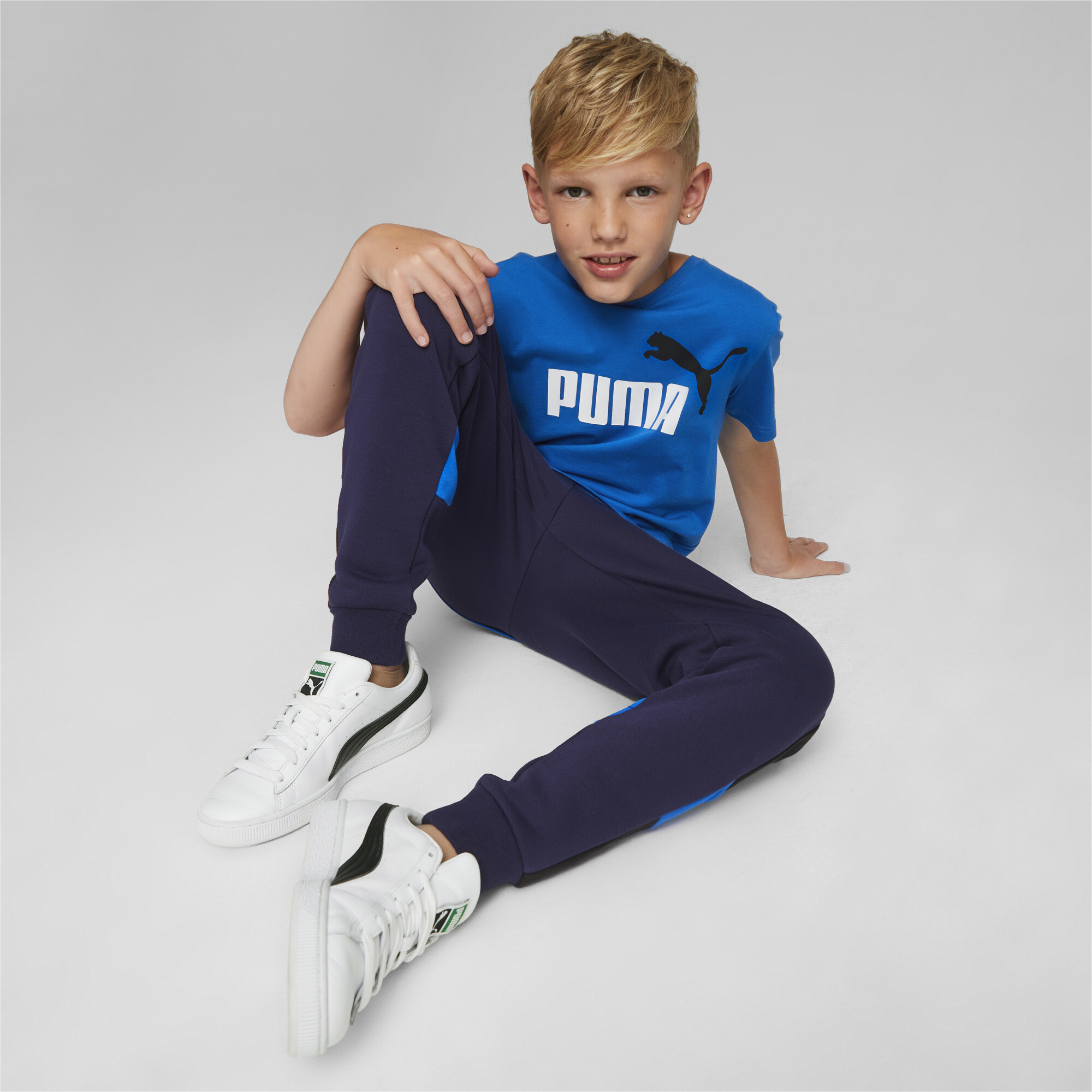 Men's Puma Essentials+ Two-Tone Logo Youth T-Shirt, Blue, Size 9-10Y, Clothing
