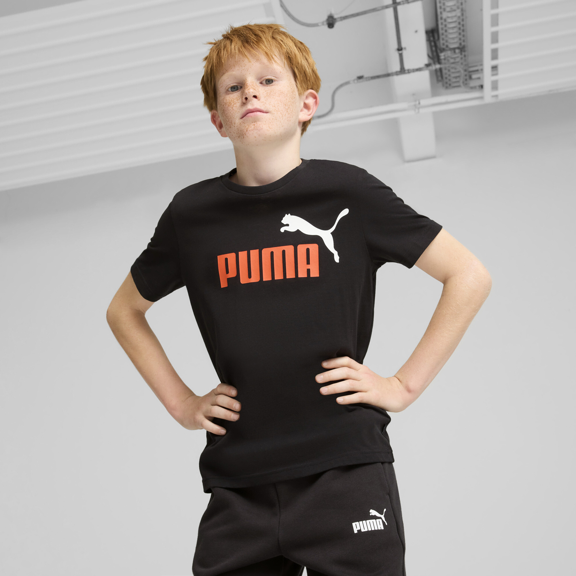 Men's Puma Essentials+ Two-Tone Logo Tee Youth, Red, Size 9-10Y, Shop