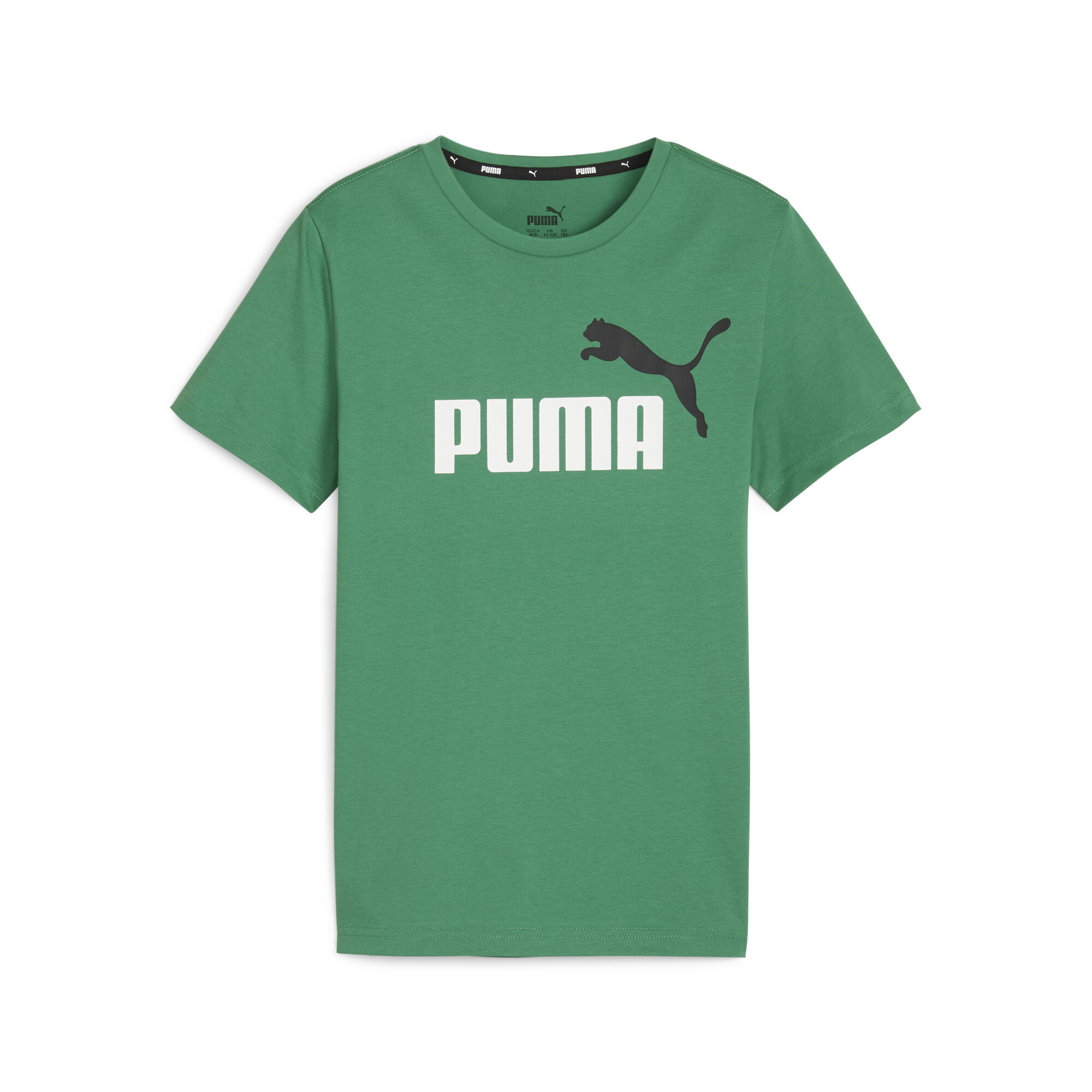 PUMA Essentials+ Two-Tone Logo T-Shirt In Green, Size 9-10 Youth