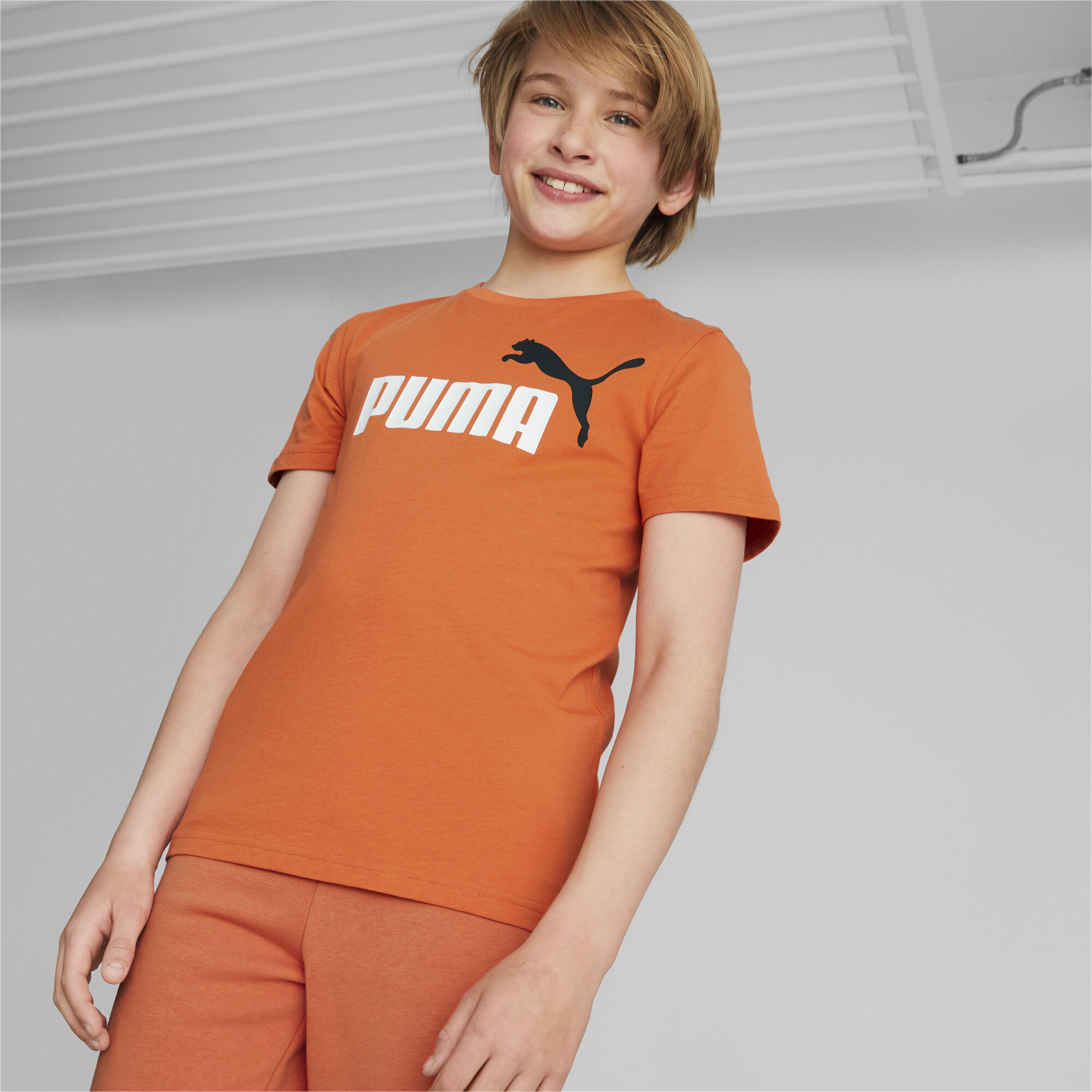 Men's Puma Essentials+ Two-Tone Logo Youth T-Shirt, Orange, Size 9-10Y, Shop
