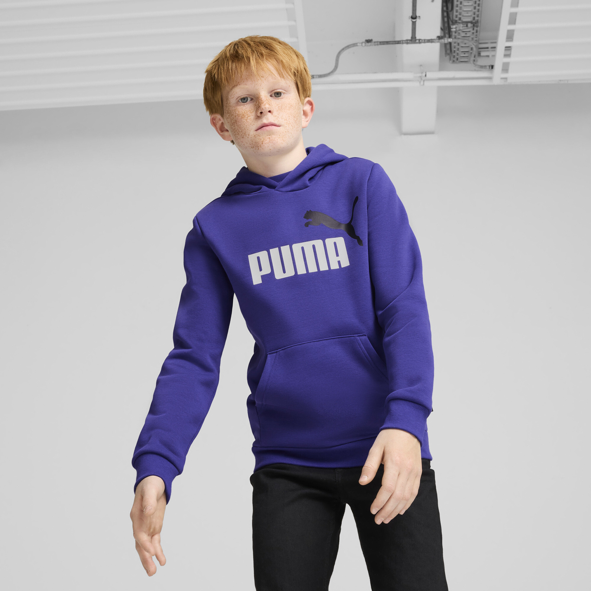 Men's Puma Essentials+ Two-Tone Big Logo Hoodie Youth, Blue, Size 1-2Y, Clothing