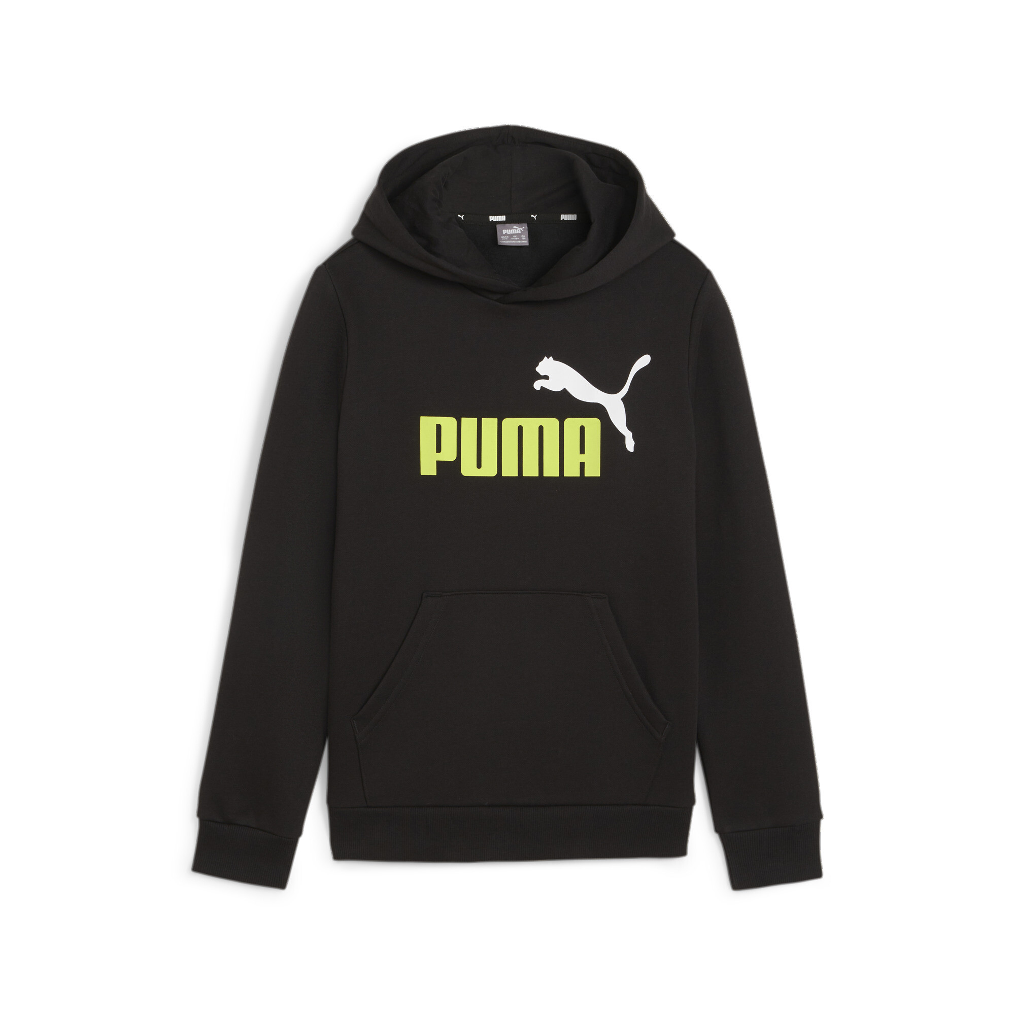 PUMA Essentials+ Two-Tone Big Logo Hoodie In Black, Size 4-5 Youth
