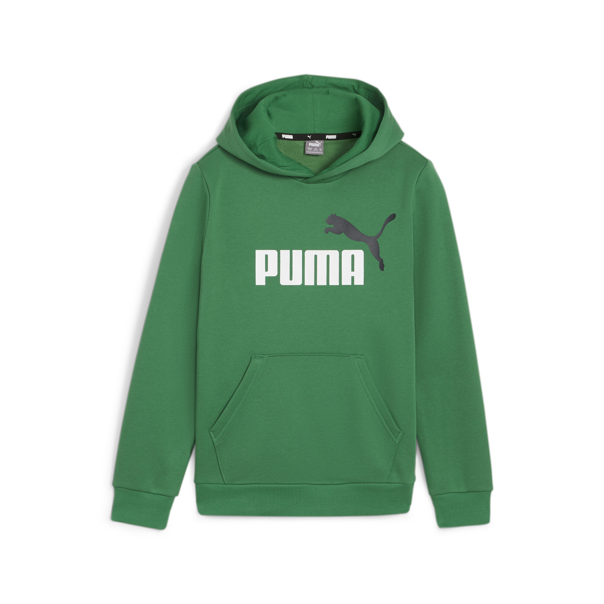 PUMA Essentials+ Two-Tone Big Logo Hoodie In Green, Size 15-16 Youth