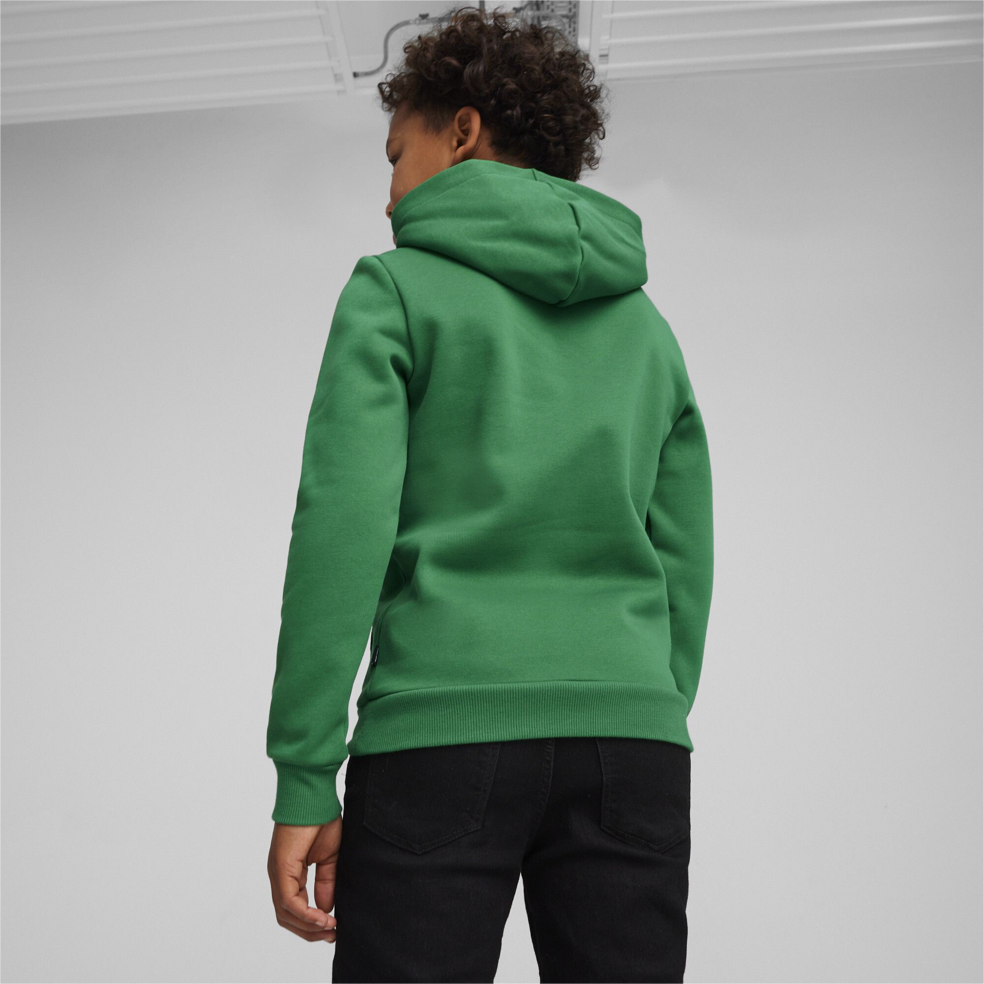 PUMA Essentials+ Two-Tone Big Logo Hoodie In Green, Size 3-4 Youth