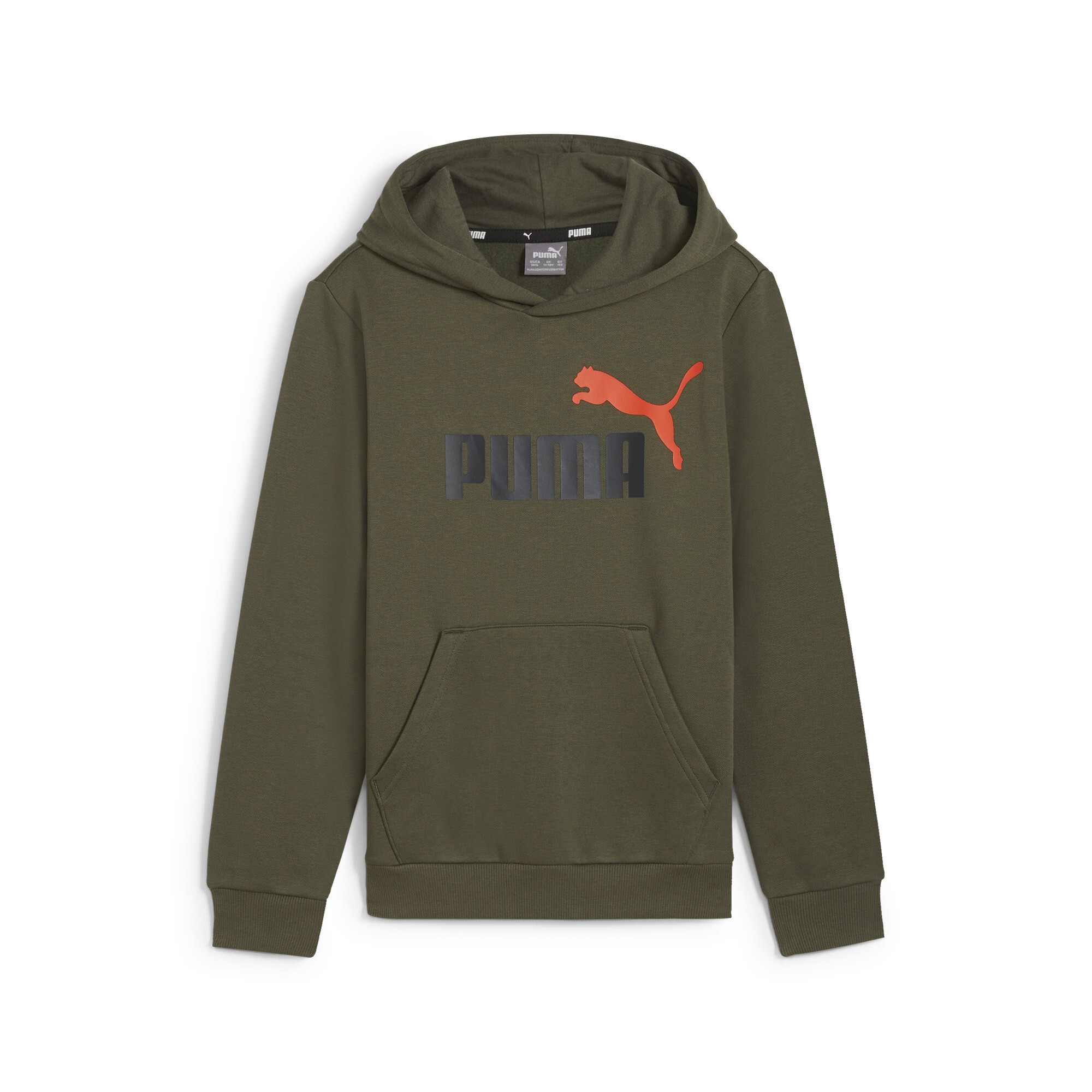 Men's Puma Essentials+ Two-Tone Big Logo Hoodie Youth, Green, Size 11-12Y, Shop