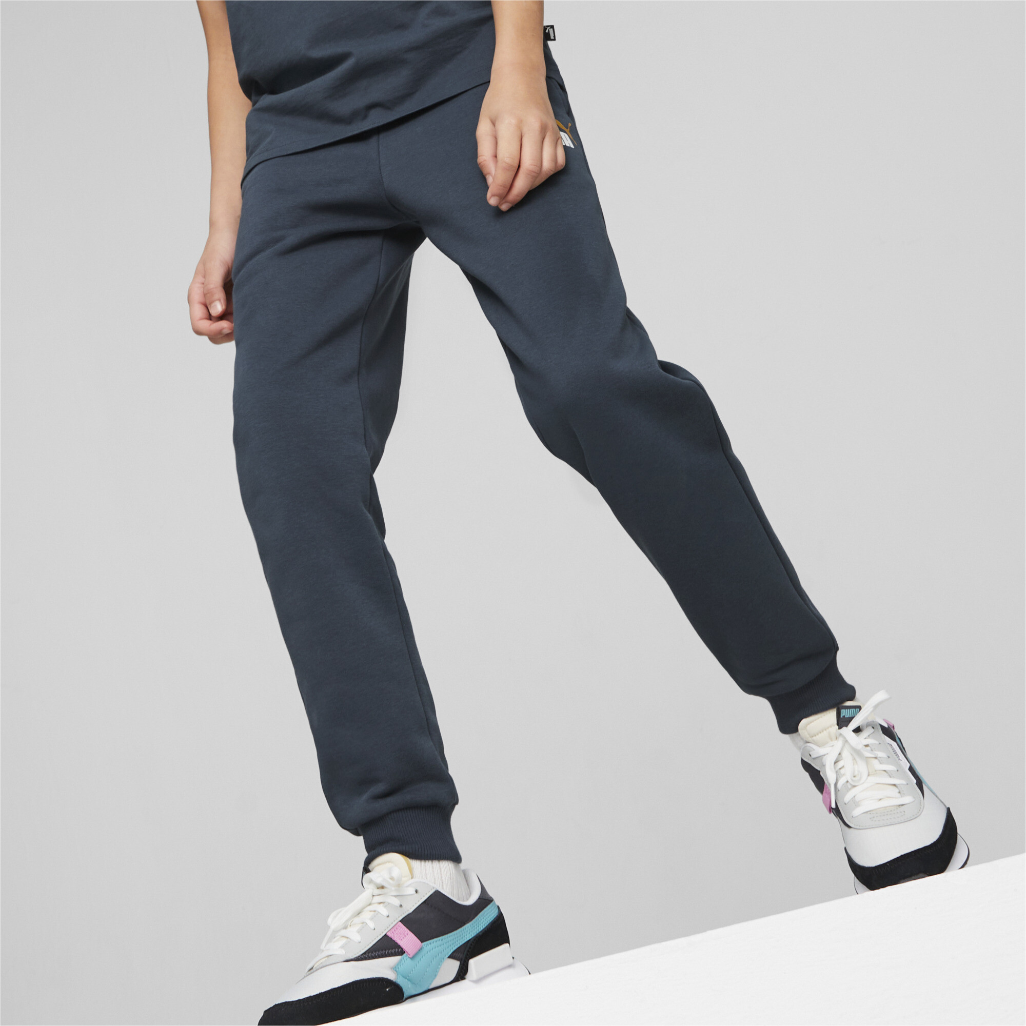 Puma Essentials+ Two-Tone Logo Youth Pants, Blue, Size 2-3Y, Lifestyle