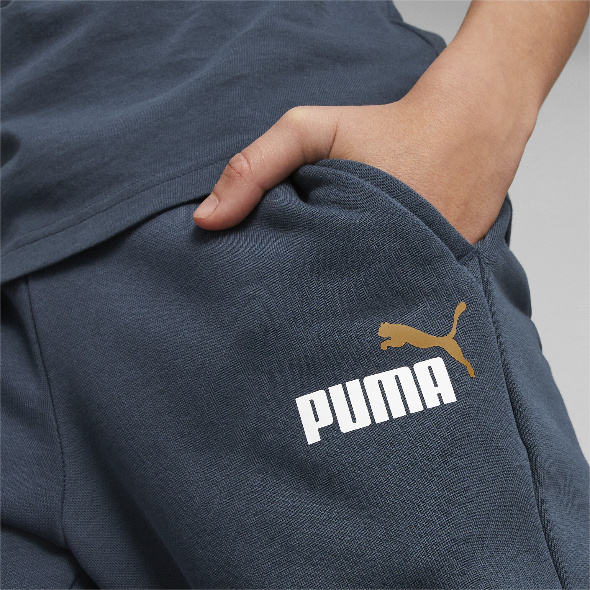 Puma Essentials+ Two-Tone Logo Youth Pants, Blue, Size 2-3Y, Lifestyle