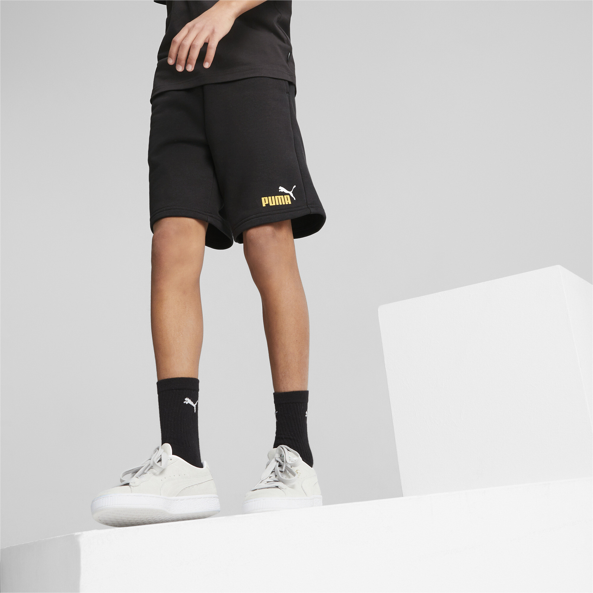 Men's Puma Essentials+ Two-Tone Youth Shorts, Black, Size 3-4Y, Clothing