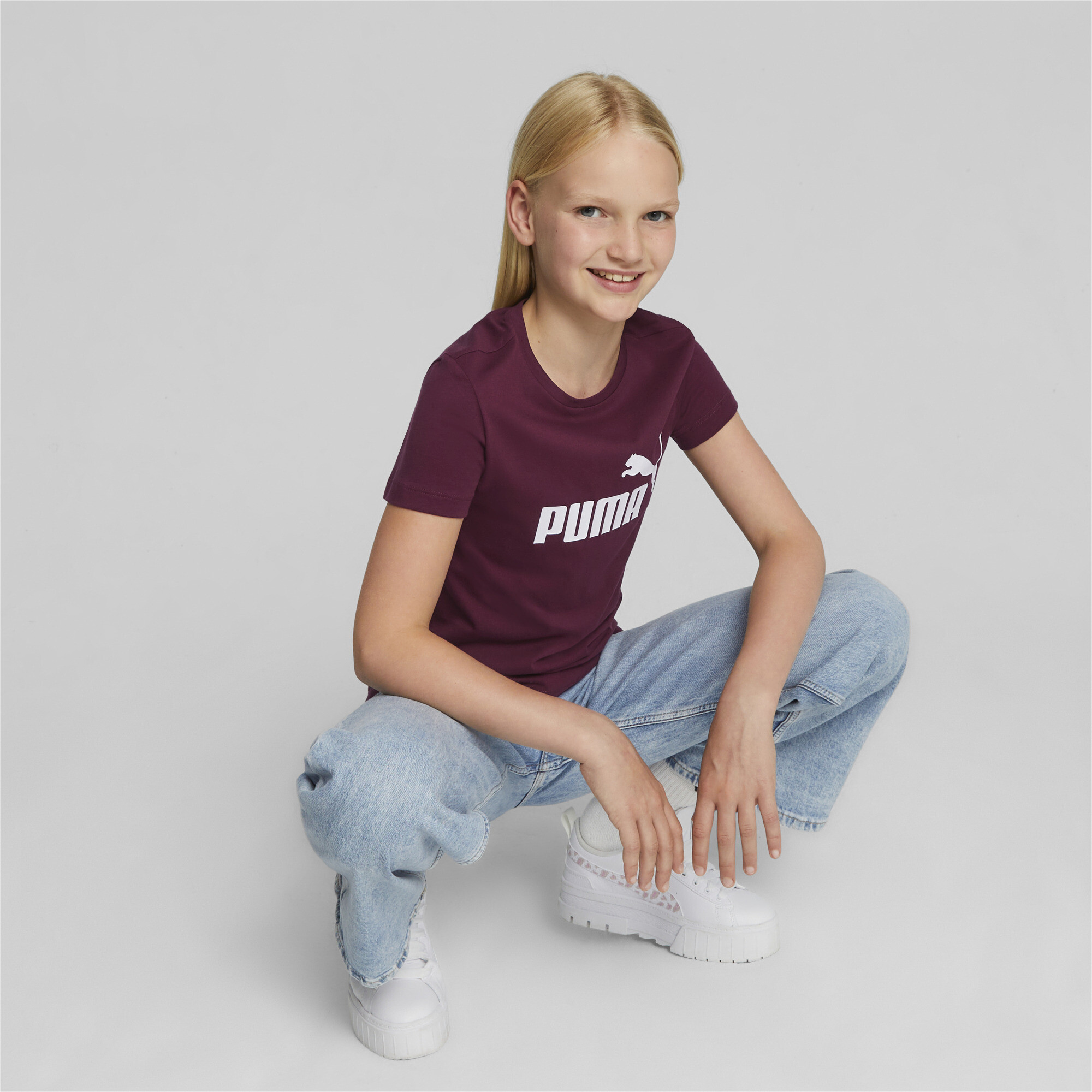 Women's Puma Essentials Logo Youth T-Shirt, Red, Size 2-3Y, Clothing