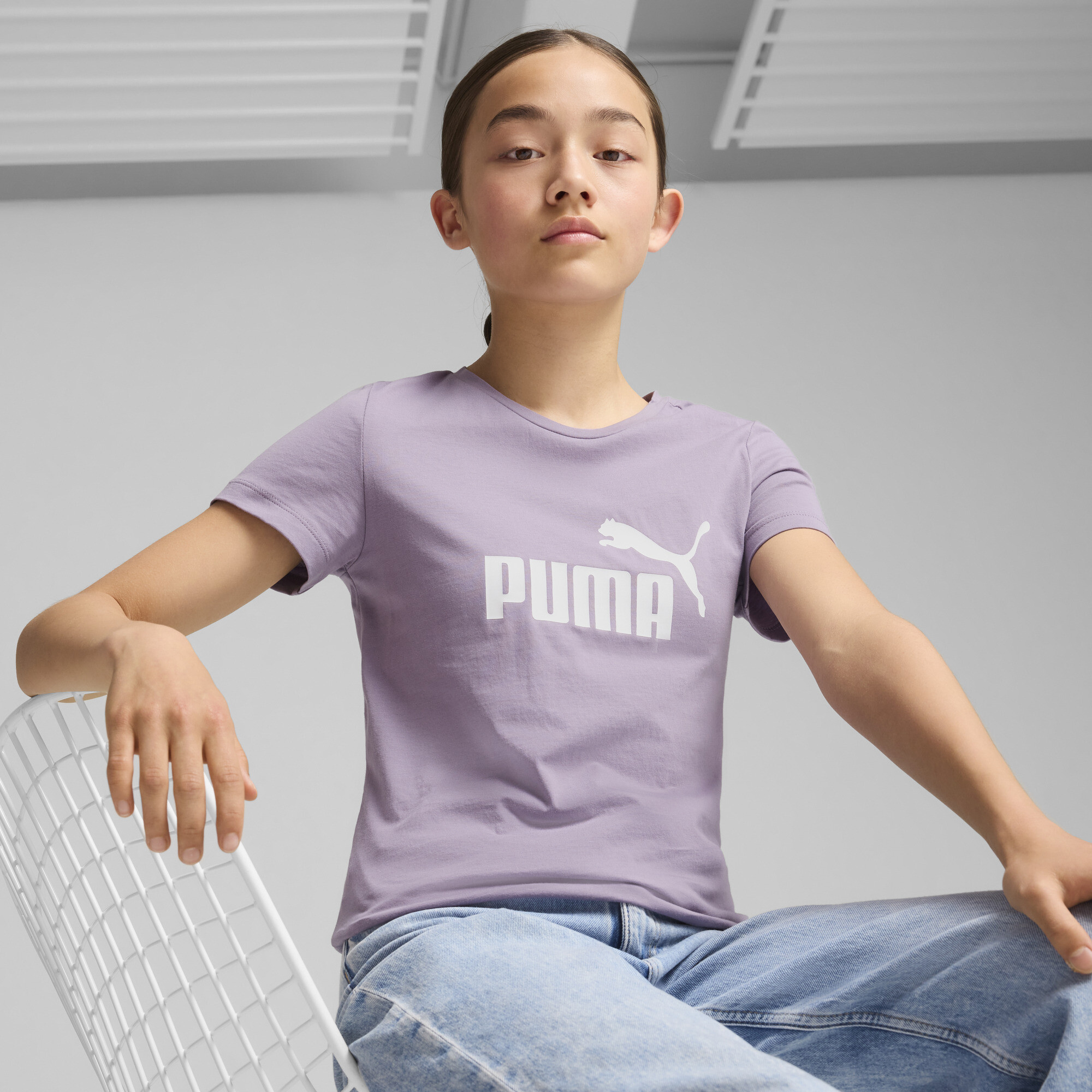 Women's Puma Essentials Logo Tee Youth, Purple, Size 5-6Y, Clothing