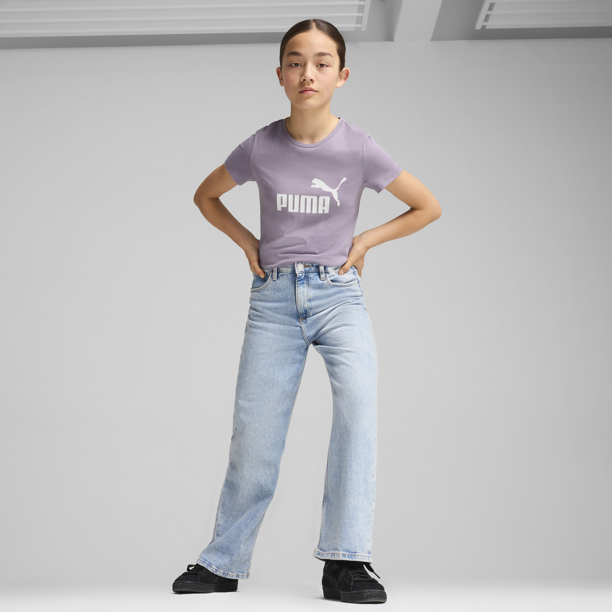 Women's Puma Essentials Logo Tee Youth, Purple, Size 5-6Y, Clothing