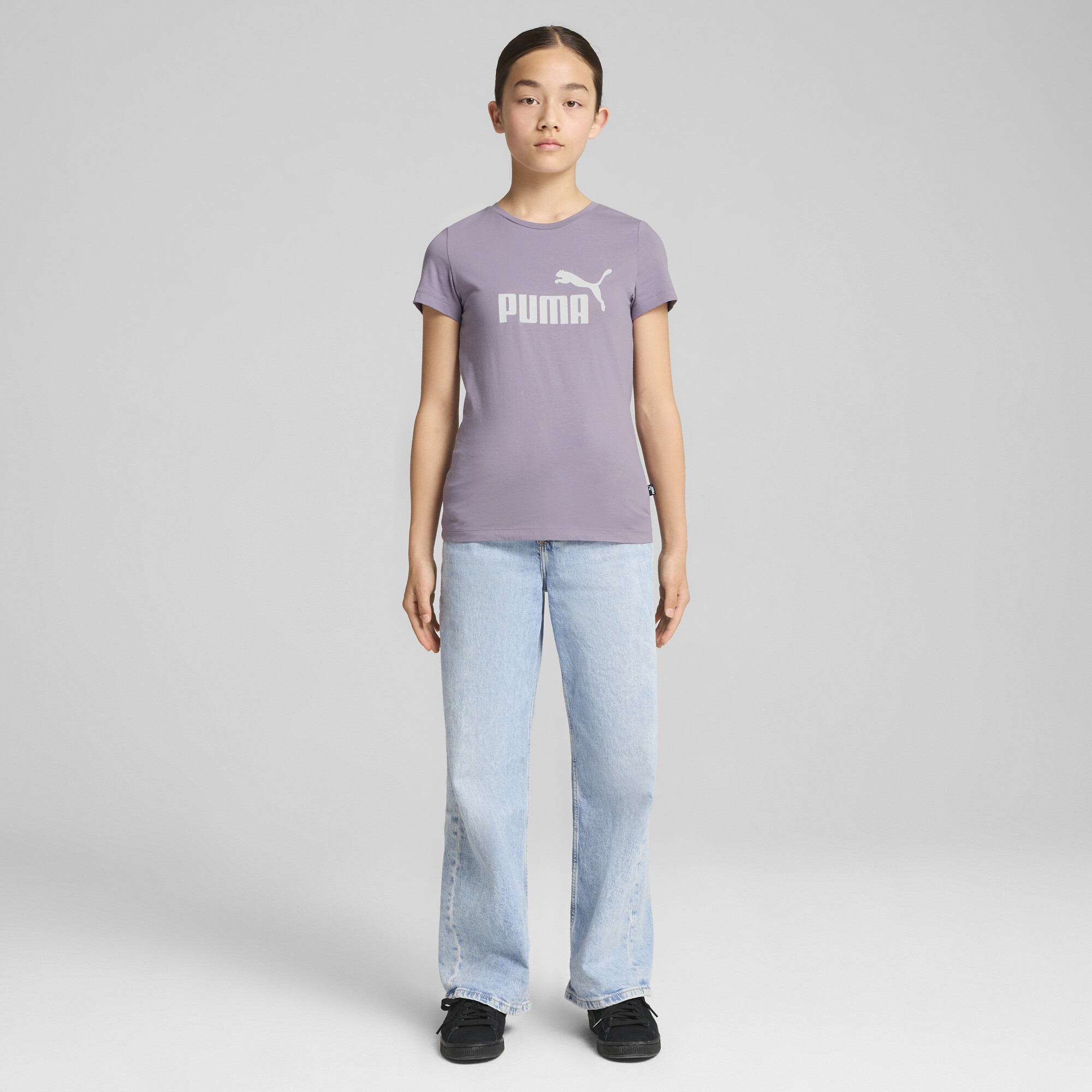 Women's Puma Essentials Logo Tee Youth, Purple, Size 5-6Y, Clothing