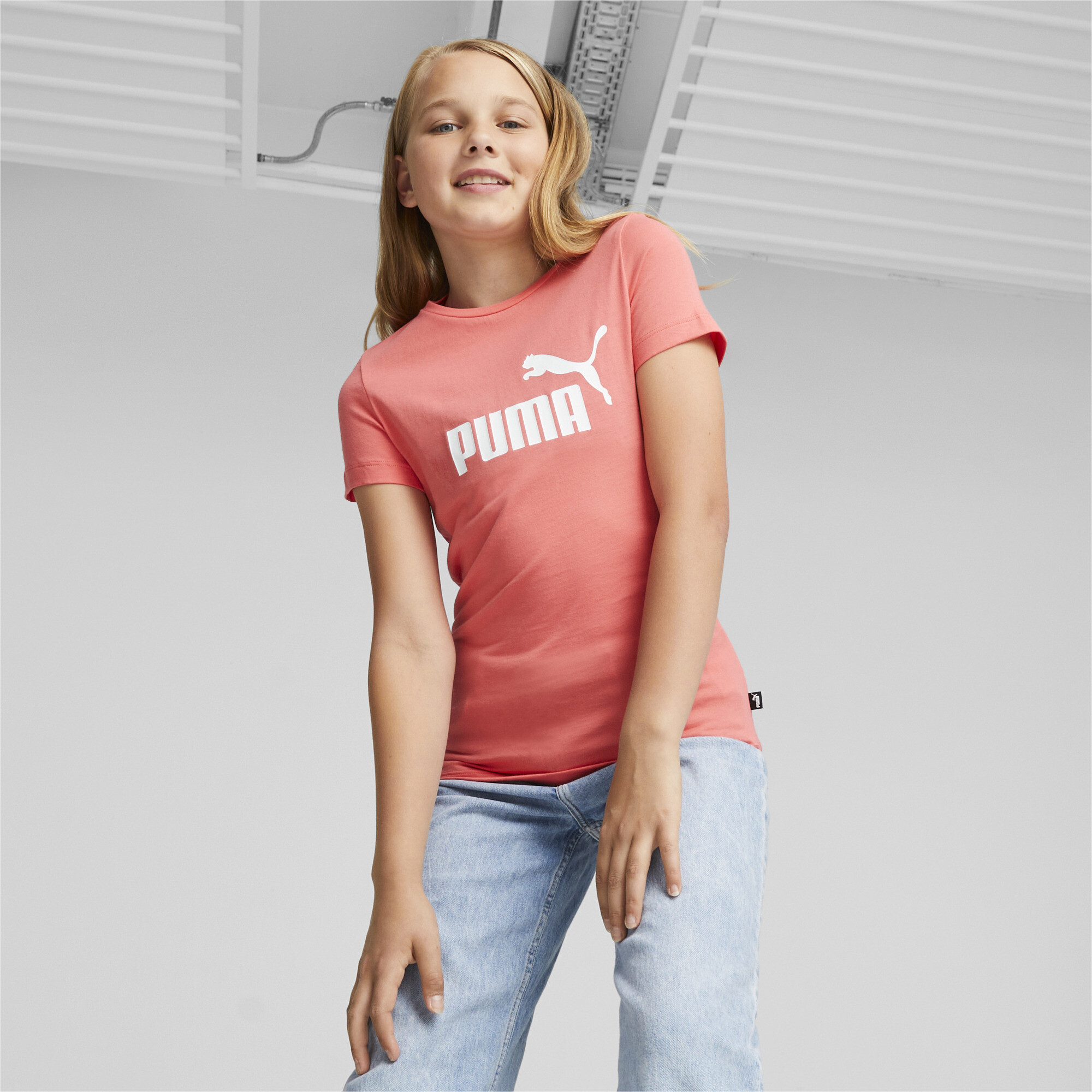 Women's Puma Essentials Logo Youth T-Shirt, Pink, Size 1-2Y, Clothing