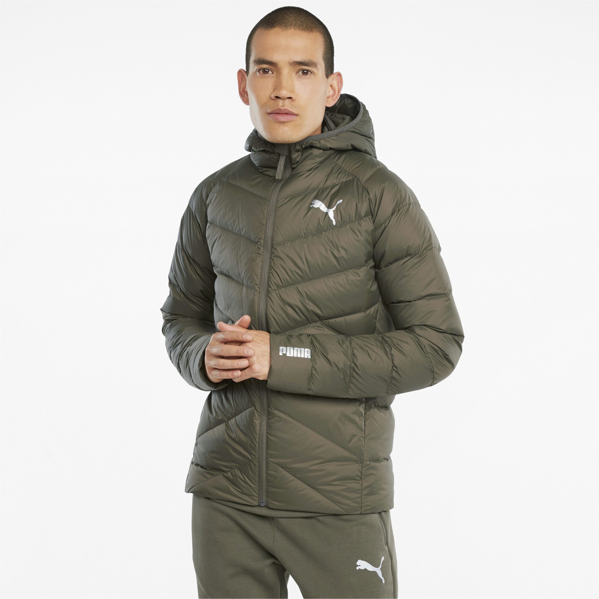 PUMA PWRWarm packLITE Down Jacket Hooded Full Zip Front Mens | eBay