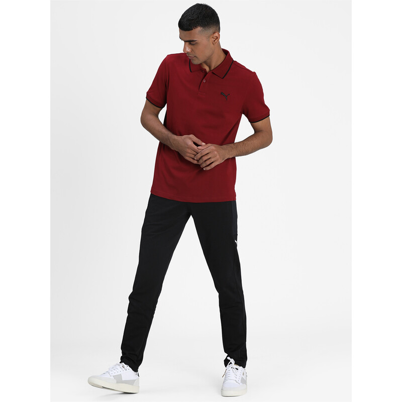 

Men's PUMA Collar Tipping Heather Slim Fit Polo, Black/red
