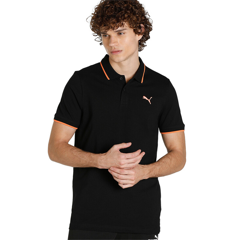Men s PUMA Collar Tipping Heather Slim Fit Polo in Black size XS
