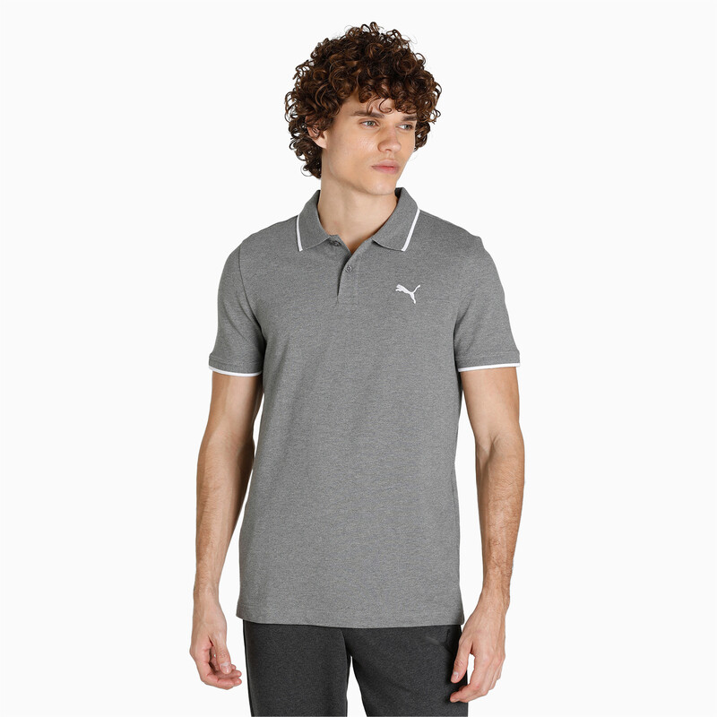 

Men's PUMA Collar Tipping Heather Slim Fit Polo, Gray