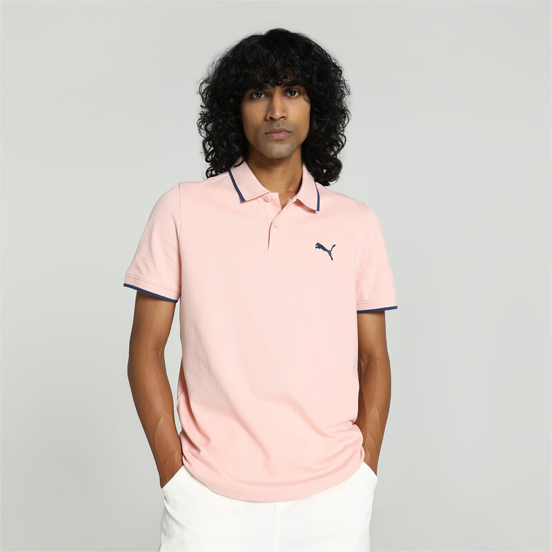 Men's PUMA Collar Tipping Heather Slim Fit Polo in Pink size L