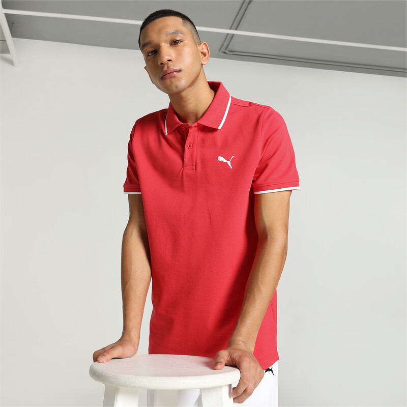 Men's PUMA Collar Tipping Heather Slim Fit Polo in Red size L