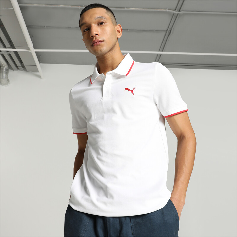 Men's PUMA Collar Tipping Heather Slim Fit Polo in White size M
