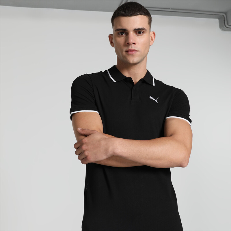 

Men's PUMA Collar Tipping Heather Slim Fit Polo, Black